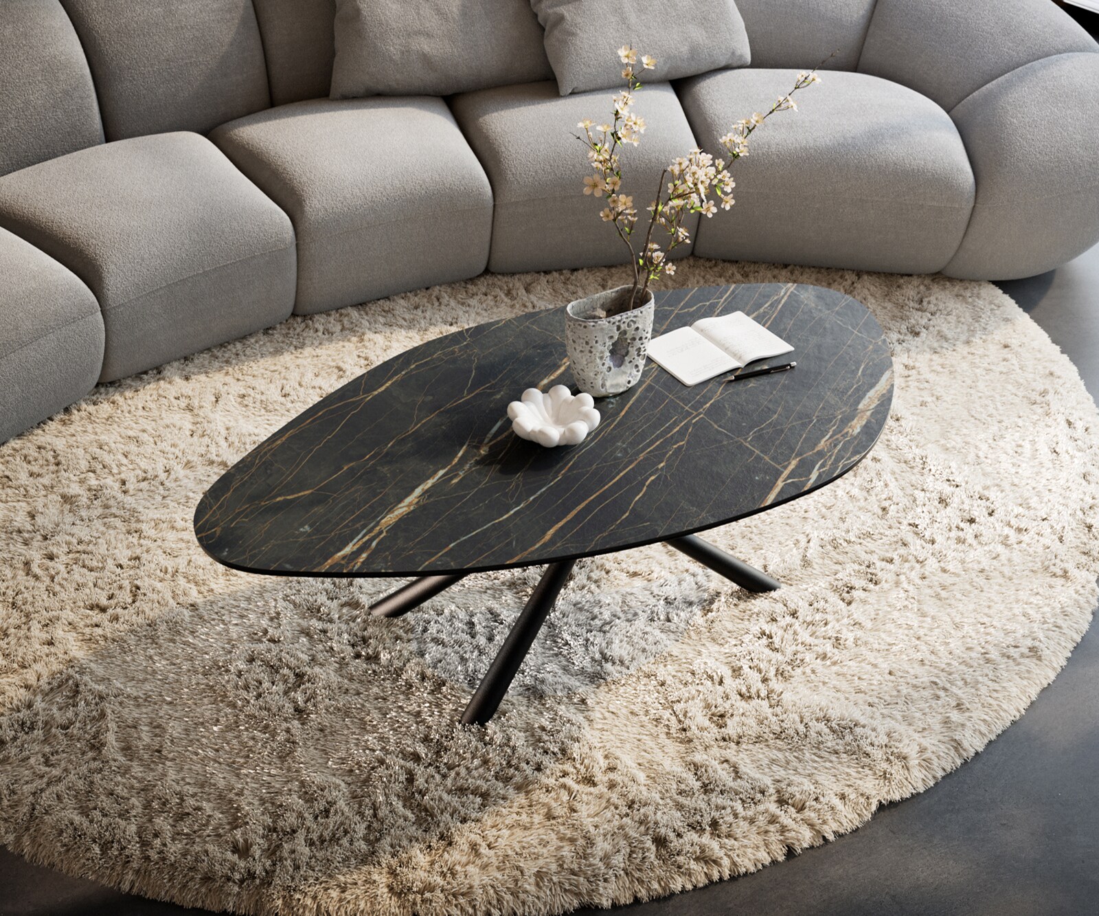 Salontafel Edge Organisch 140x76 cm keramiek Laminam® Noir Desir bruin Sarity zwart metaal 3