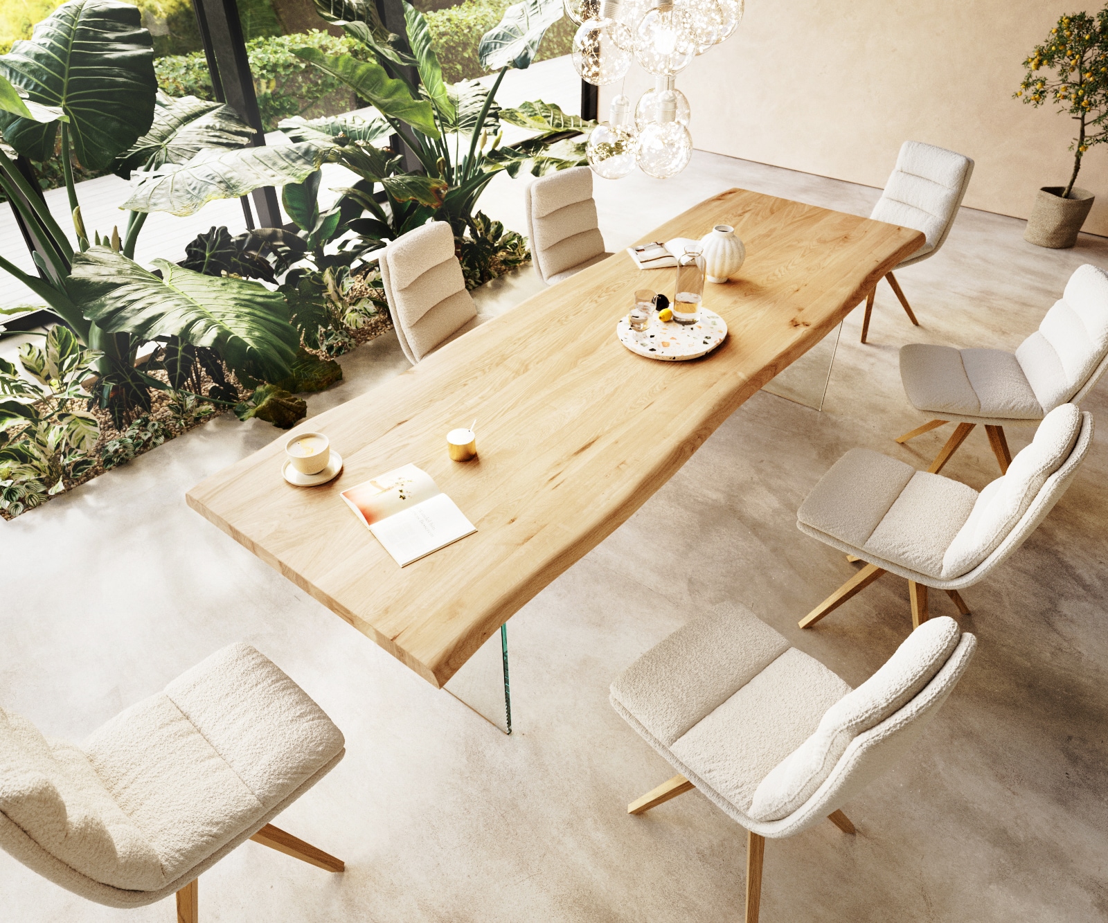 Eettafel Edge 300x100 eiken natuur glas Live-Edge 1 Eettafel Edge 300x100 eiken natuur glas Live-Edge 1