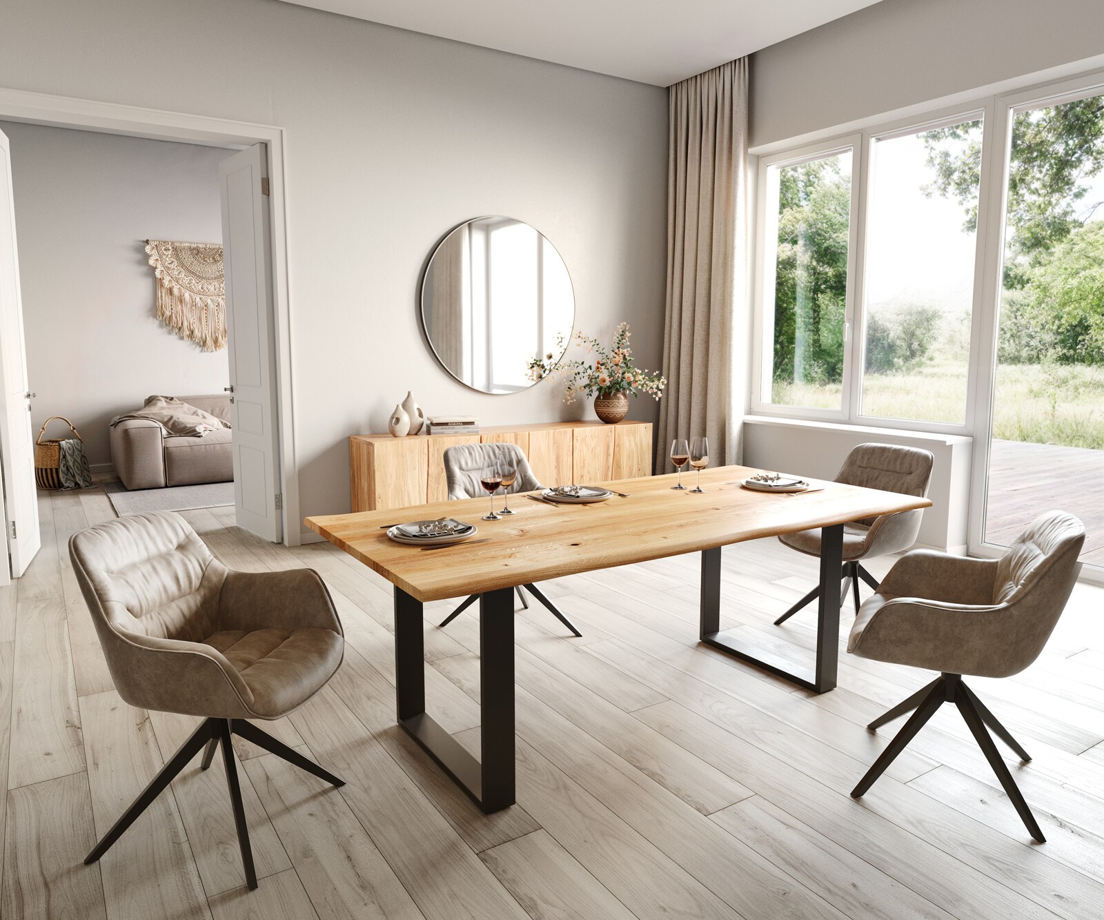 Eettafel Edge 200x100x2,5-3 eiken natuur skid  zwart  Live-Edge 4