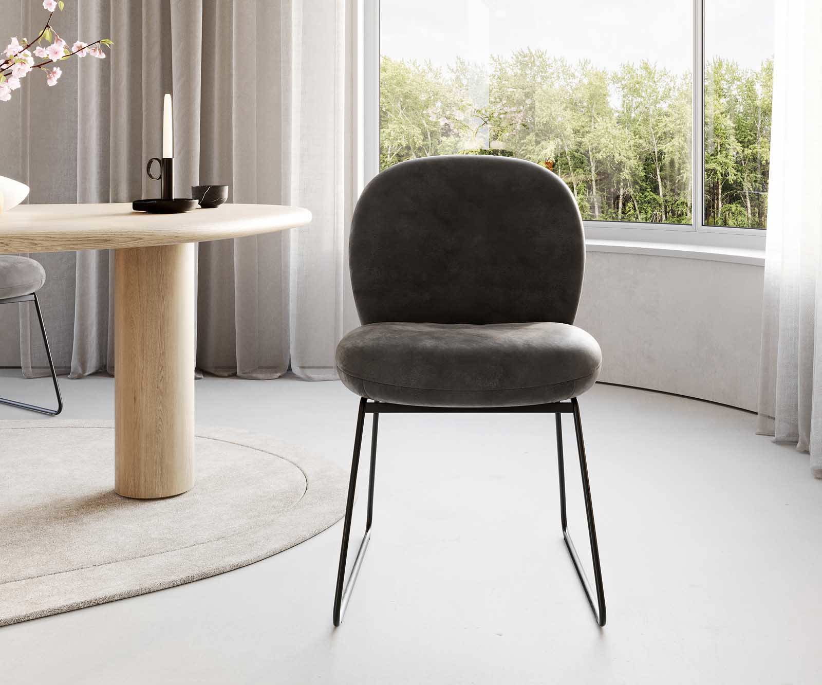 Eetkamerstoel Nube-Flex microvelours antraciet vintage slipframe zwart pocketveer kern 1 Eetkamerstoel Nube-Flex microvelours antraciet vintage slipframe zwart pocketveer kern 1