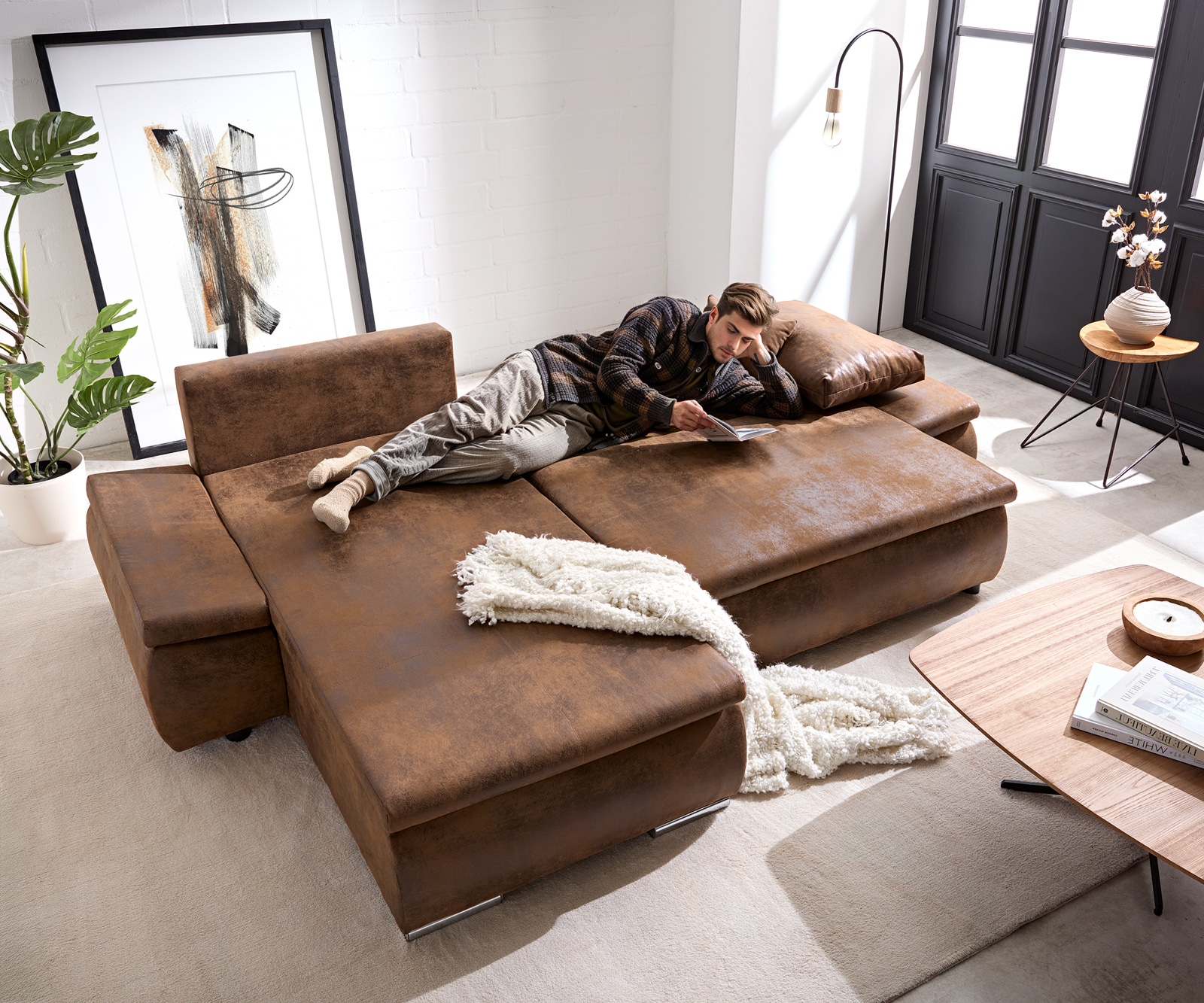Hoekbank Abilene 260x175 cm bruin ottomane variabele 3