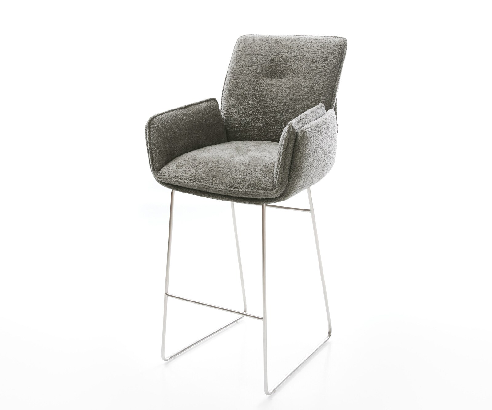 Barstoel Nela-Flex Bouclé zacht Mud Sledeonderstel roestvrij staal Zilver 1
