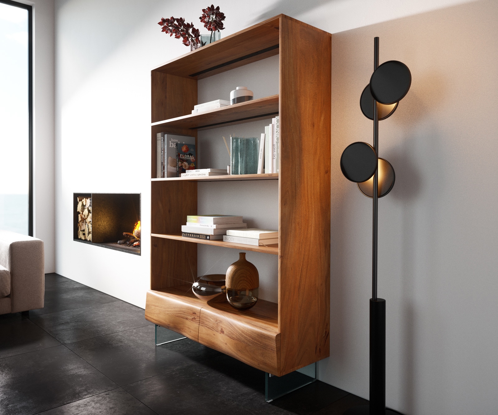 Ladekast New Live-Edge 115x150 cm acacia natuur 2 laden glasvoet zwevend Ladekast New Live-Edge 115x150 cm acacia natuur 2 laden glasvoet zwevend