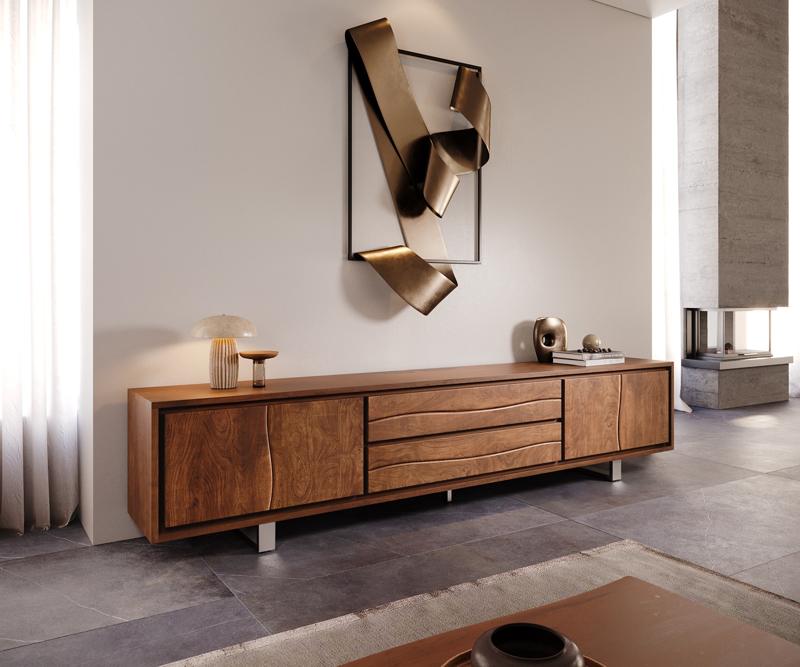 TV-tafel Live-Edge acacia 4-deurs boomrand Lowboard 2