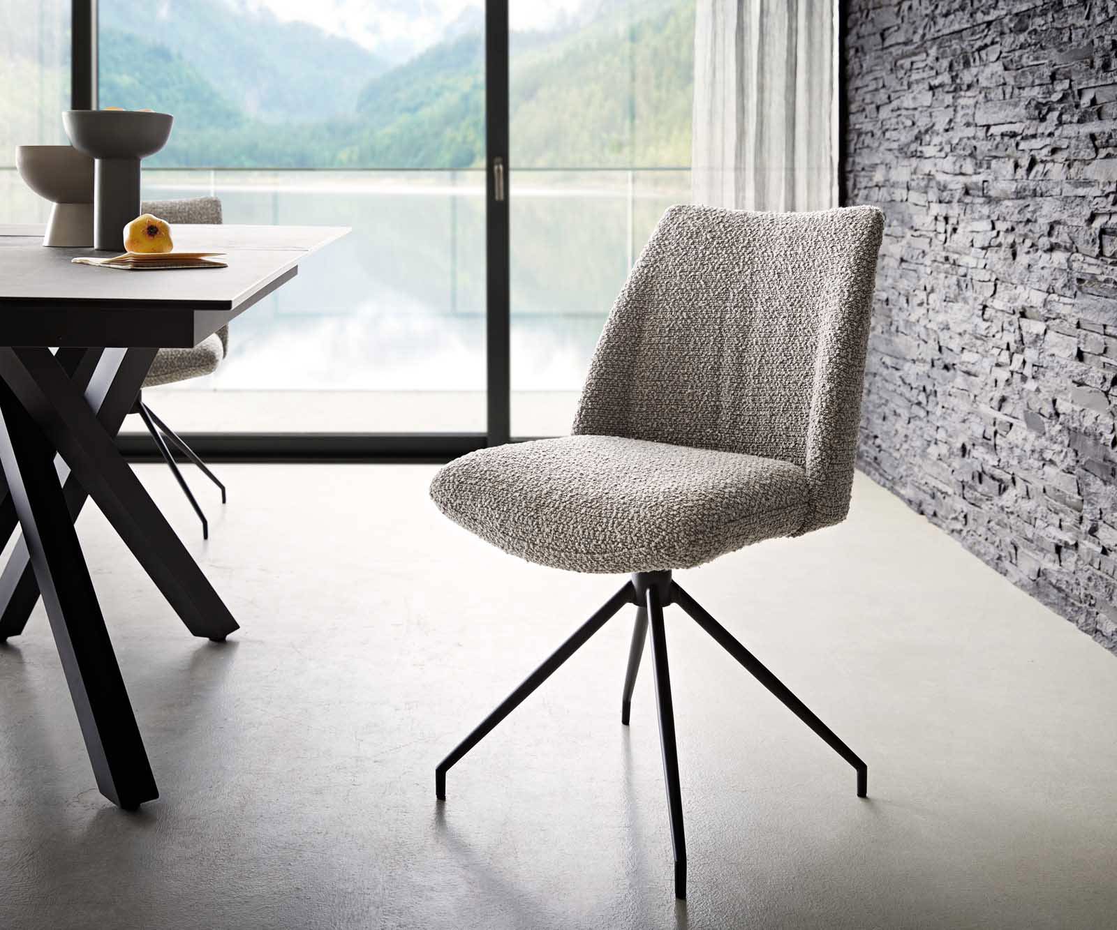 Draaistoel Elso-Flex bouclé zilver grijs kruisframe conisch zwart 180° draaibaar pocketveer kern