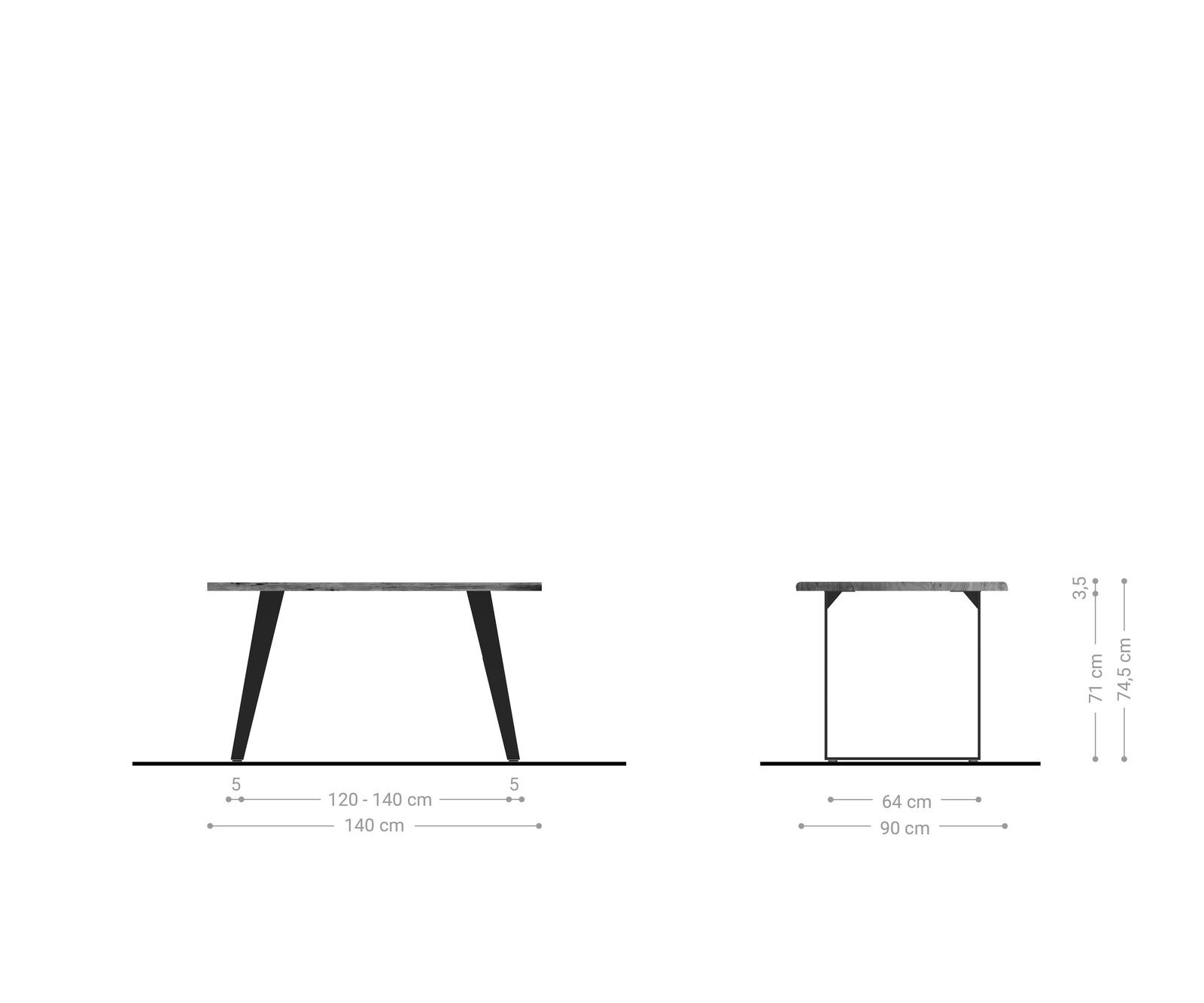 Eettafel Edge 140x90 acacia natuur metaal schuin Live-Edge 5