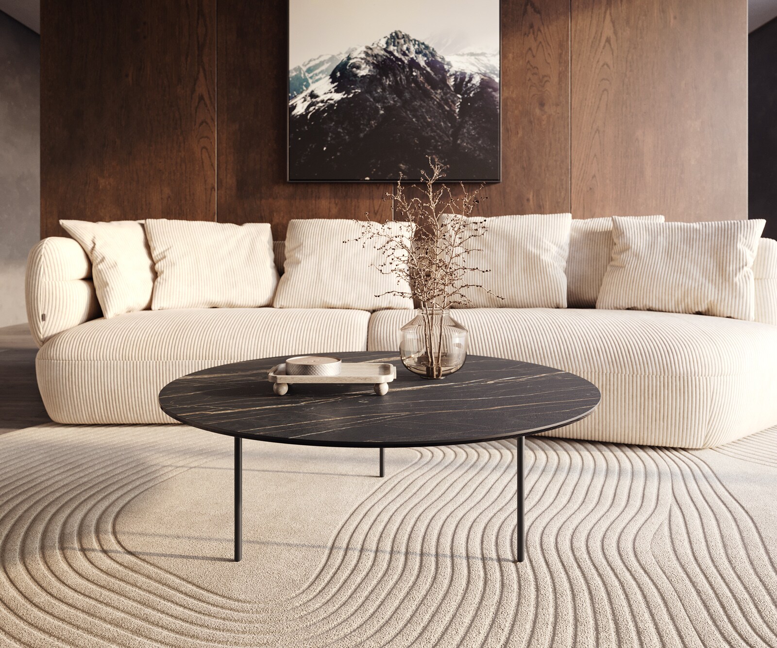 Salontafel Edge rond 100x100 cm keramiek Laminam® Noir Desir bruin Trive zwart metaal 6