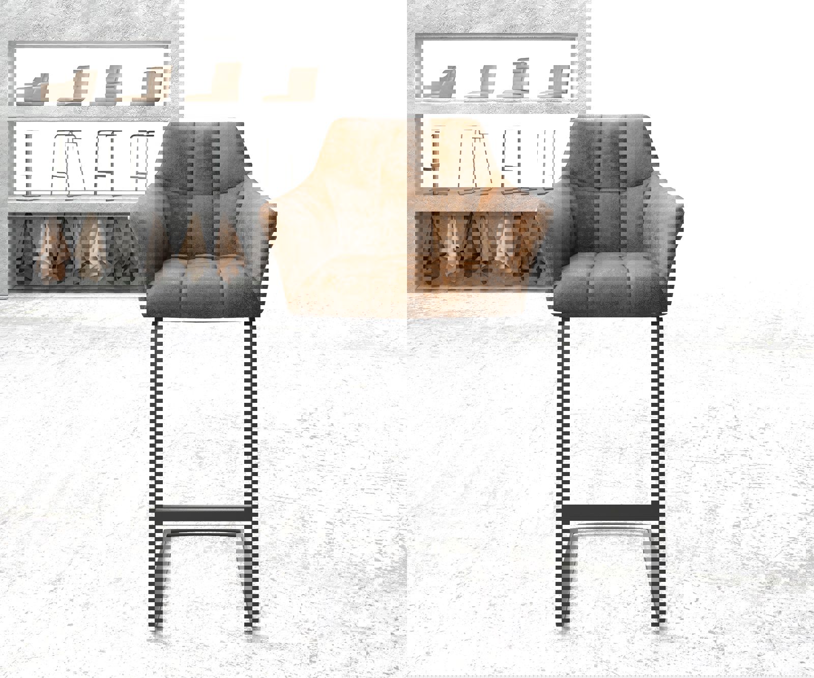 Barstoel Yulo-Flex vintage bruin sledestoel vlak metaal 1 Barstoel Yulo-Flex vintage bruin sledestoel vlak metaal 1