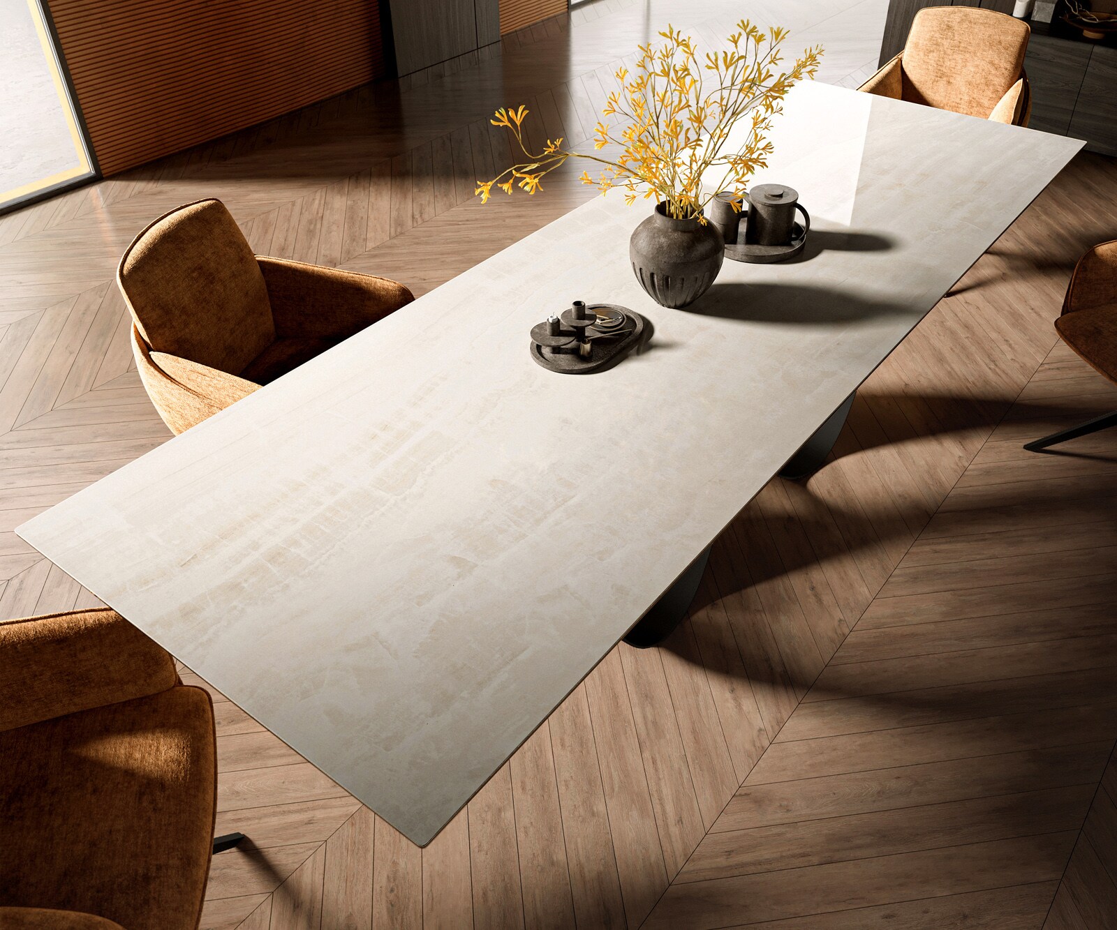 Eettafel Edge 300x100 cm keramiek Onyx Champagne Infinity metaal zwart 3