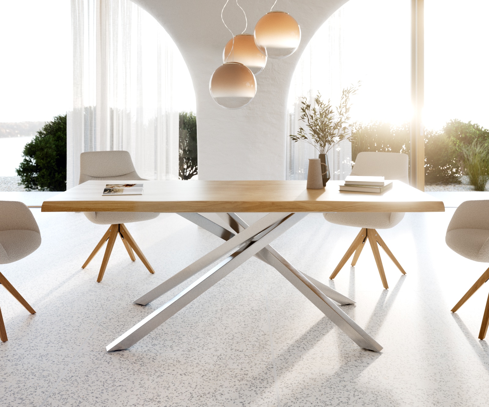 Eettafel Edge 200x100 eiken natuur kruisframe rechthoek roestvrij staal  Live-Edge gelakt 1 Eettafel Edge 200x100 eiken natuur kruisframe rechthoek roestvrij staal  Live-Edge gelakt 1