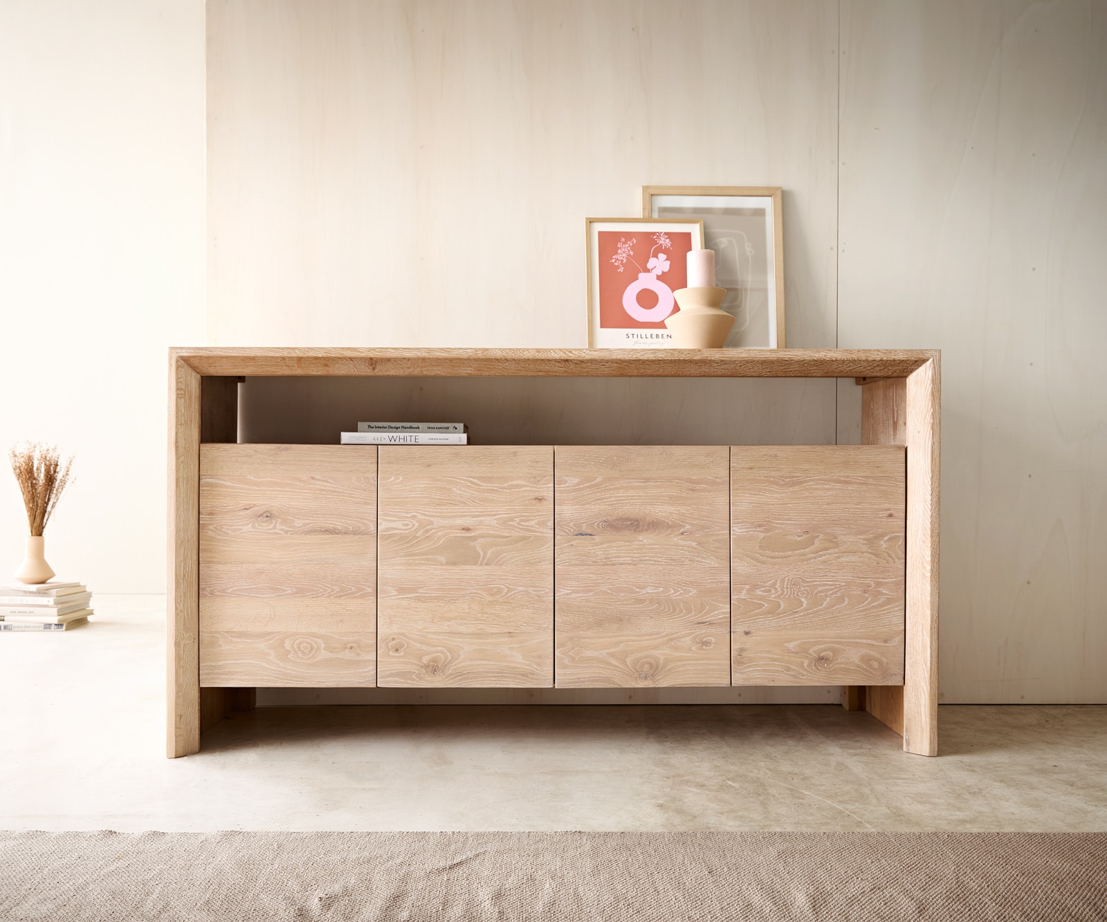 Dressoir Assuan 175 cm Gekalkte eik 4 deuren 1 vak 1 Dressoir Assuan 175 cm Gekalkte eik 4 deuren 1 vak 1