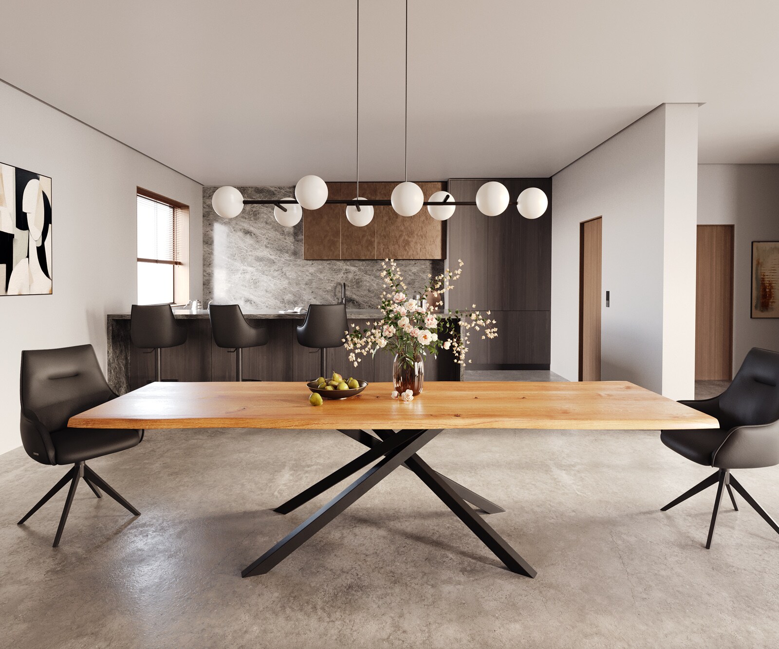 Eettafel Edge 300x100x4 eiken natuur kruisframe rechthoek zwart Live-Edge 1