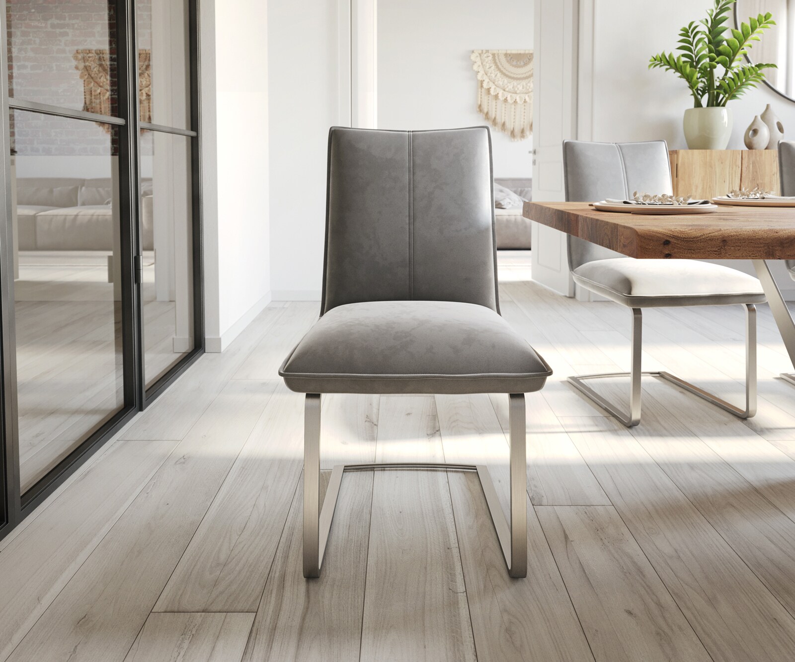 Sledemodel Lelio-Flex fluweel grijs sledemodel vlak roestvrij staal pocketveer kern 1 Sledemodel Lelio-Flex fluweel grijs sledemodel vlak roestvrij staal pocketveer kern 1