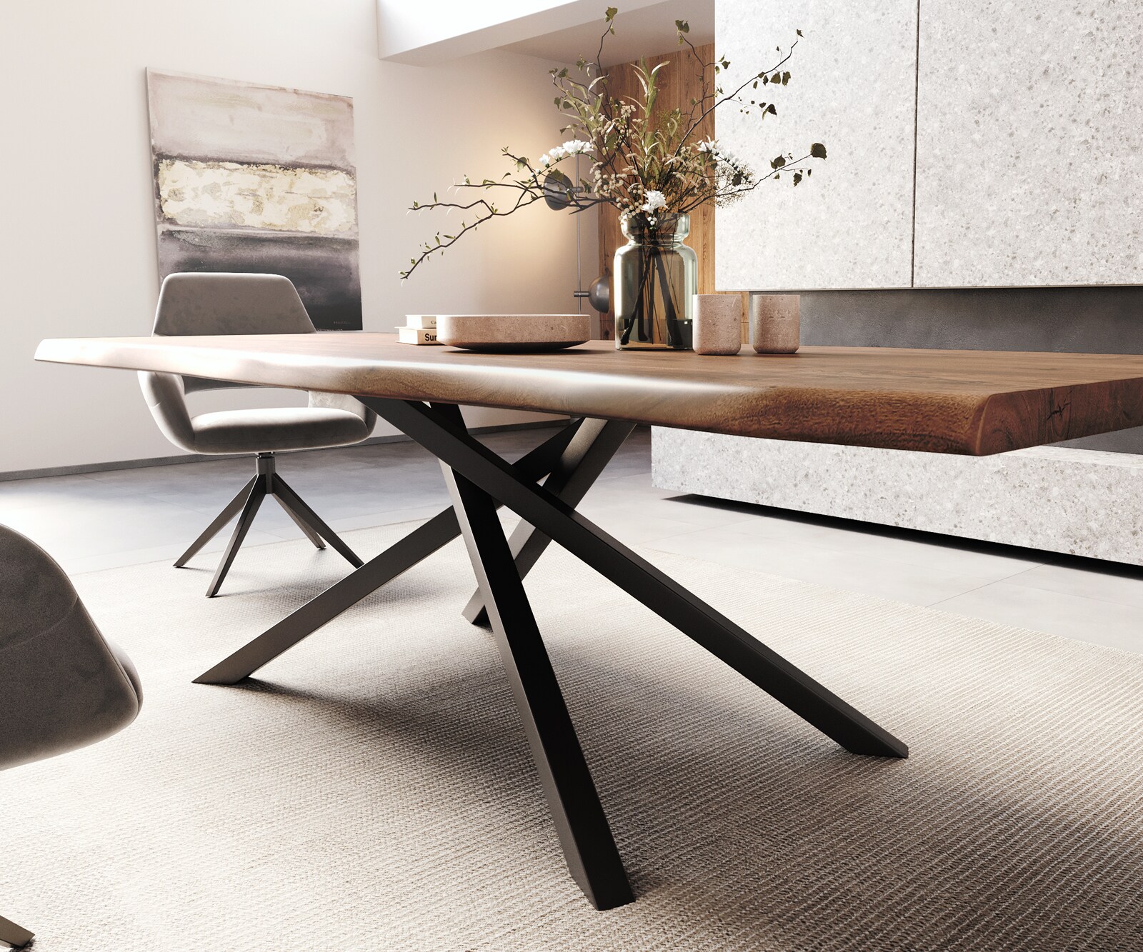 Eettafel Edge 260x100 XL acacia bruin  kruisframe rechthoek zwart  Live-Edge 3 Eettafel Edge 260x100 XL acacia bruin  kruisframe rechthoek zwart  Live-Edge 3