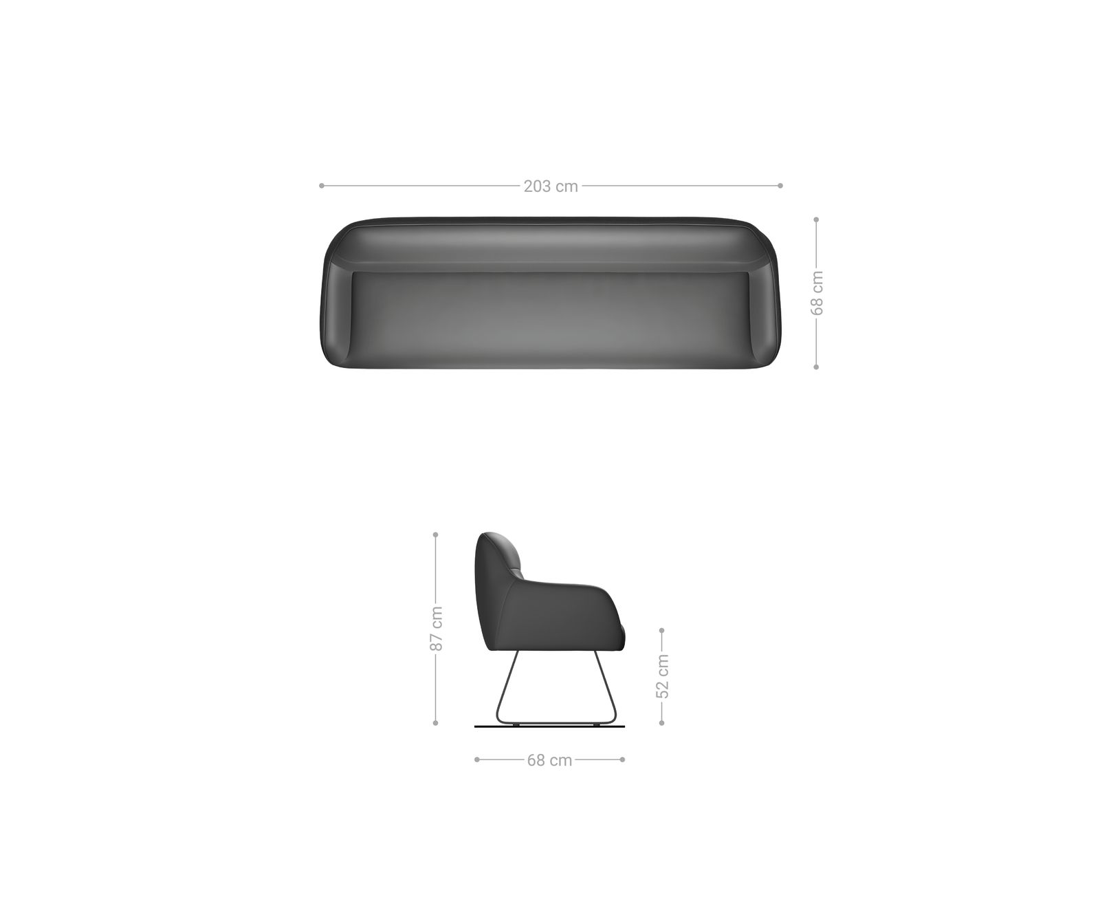 Eetkamerbank Taya-Flex 200 cm zachte stof met structuur taupe platte sledebasis afwerking met titaniumeffect pocketvering 8