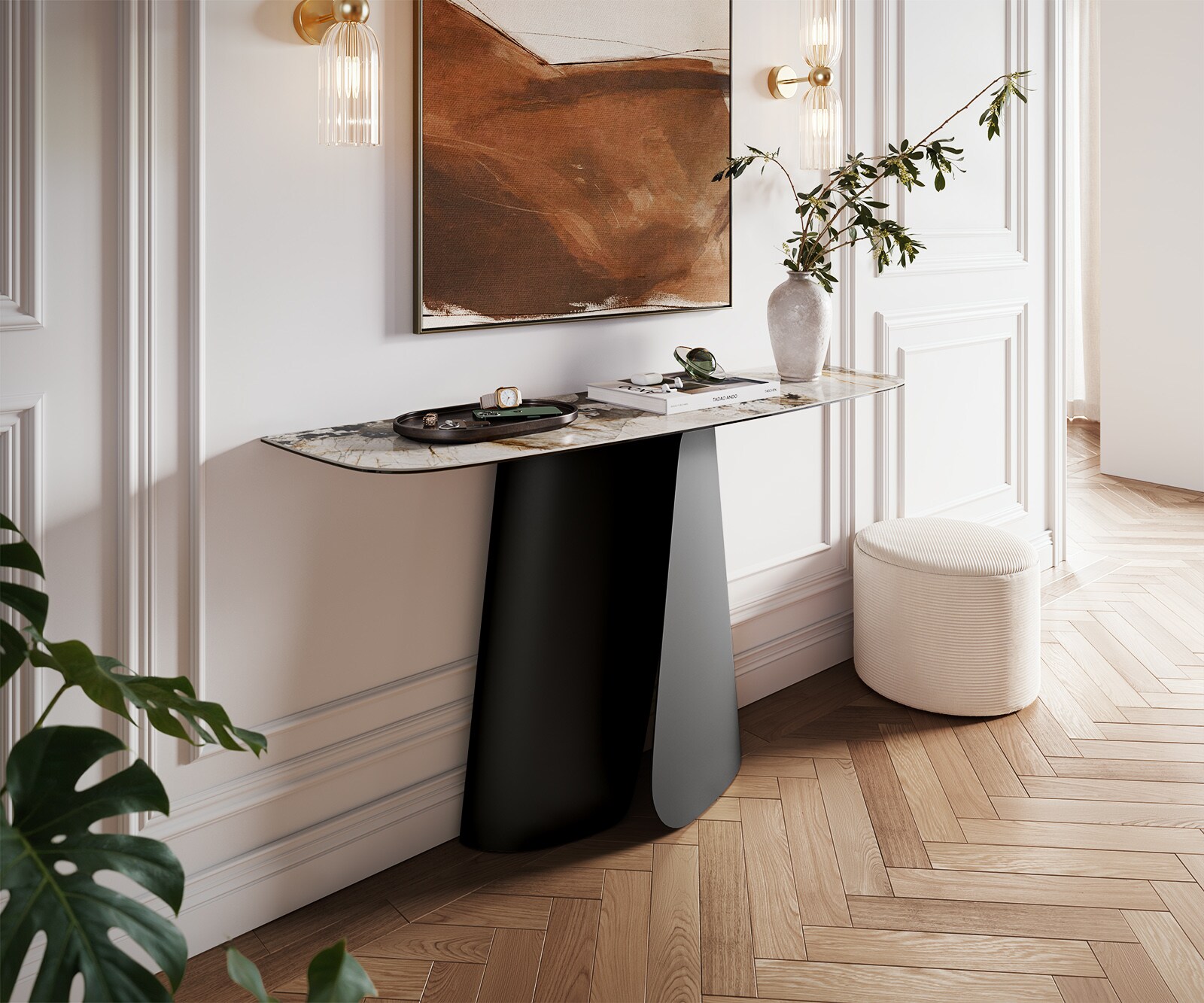 Consoletafel Edge Bootvorm 140x40 cm Keramiek Patagonia Poliert Livos Metaal Zwart 4