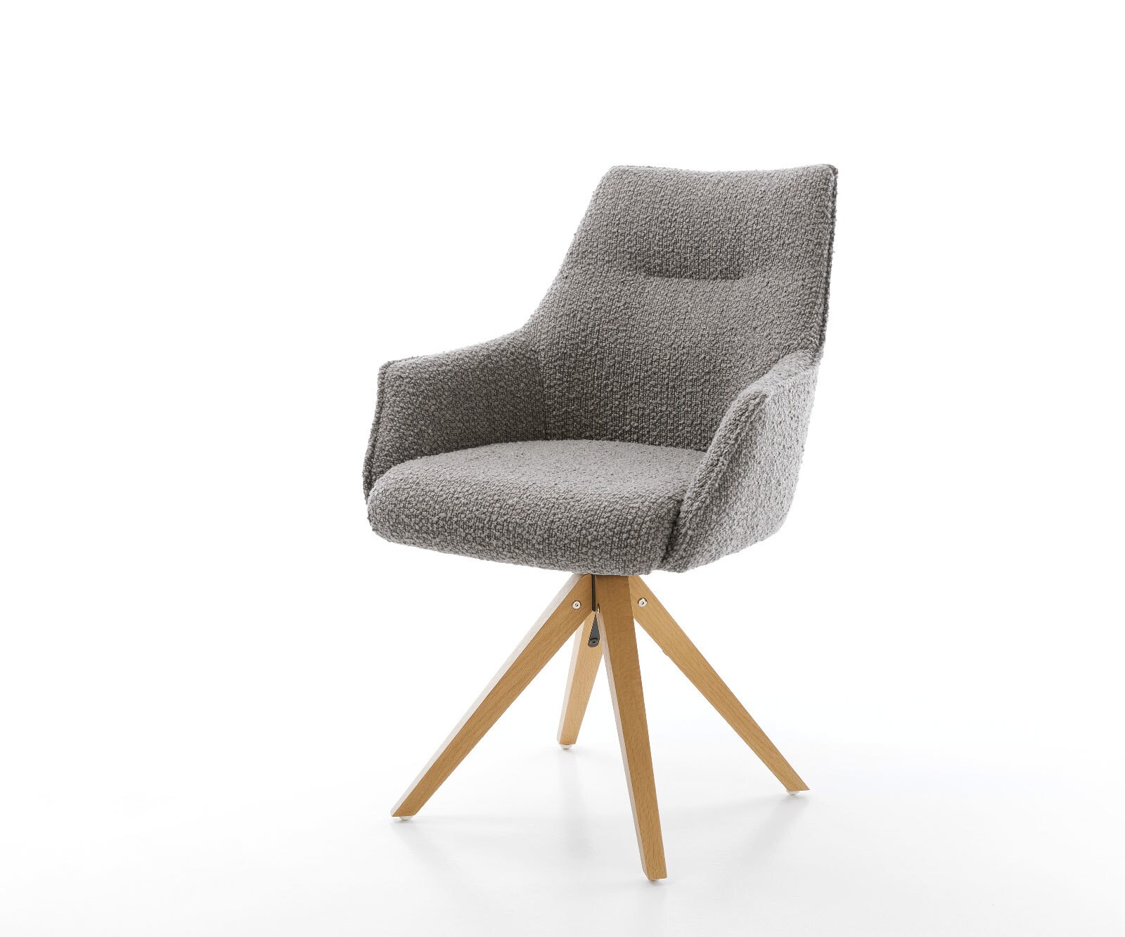 Draaistoel Alja-Flex met armleuning bouclé zilver grijs houten frame hoekig natuur 180° draaibaar pocketveer kern