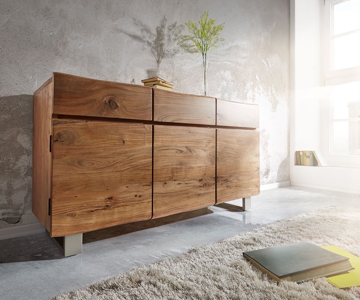 Commode Live-Edge acacia met deuren en lades boomrand 1  Commode Live-Edge acacia met deuren en lades boomrand 1