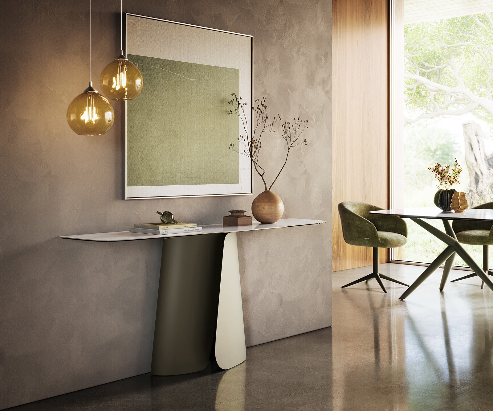 Consoletafel Edge Bootvorm 180x40 cm Keramiek Onyx Pearl Livos Metaal Effektfinish Titan 7
