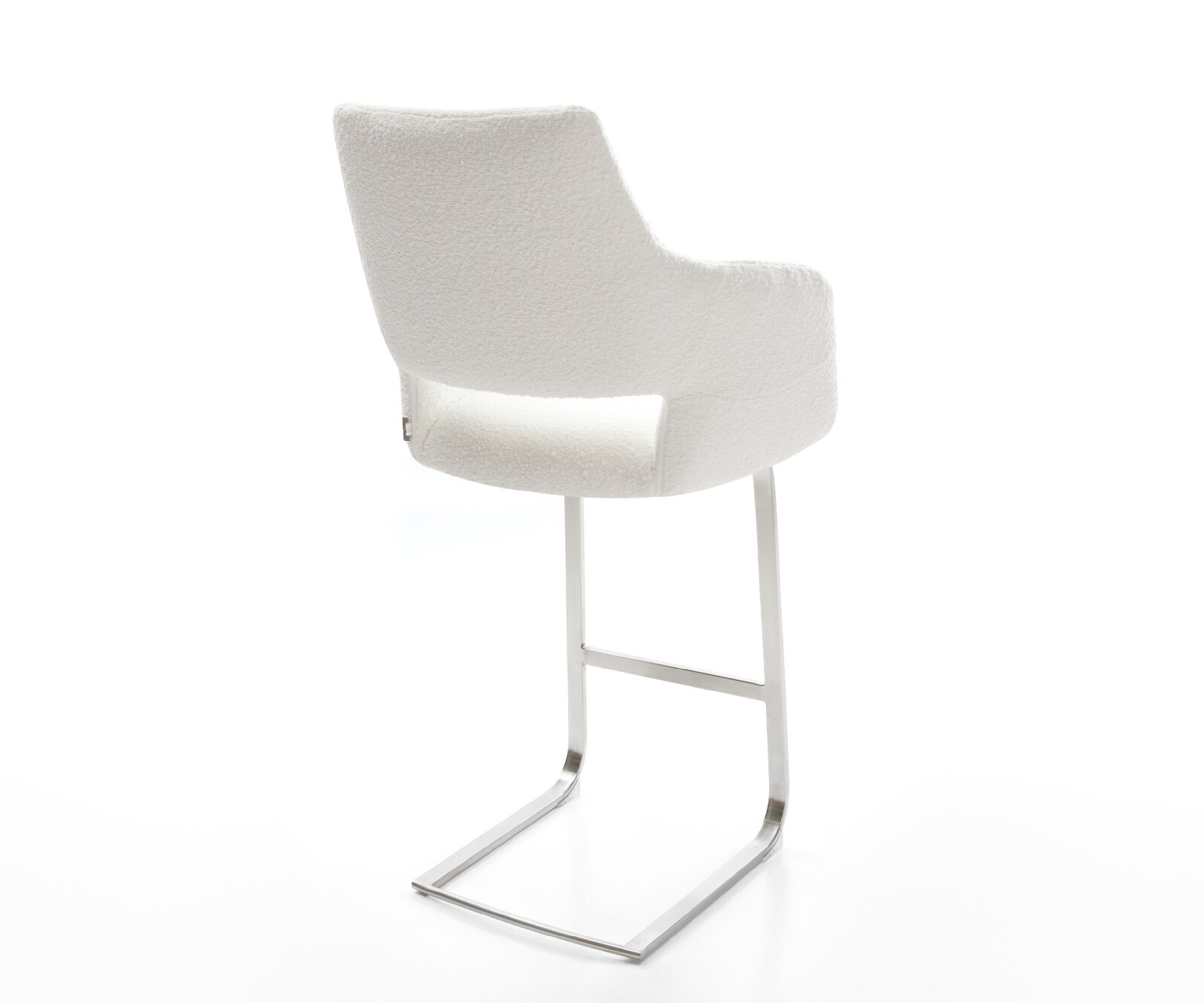 Barstoel Yago-Flex Bouclé Crème-wit Vrijkantelframe plat roestvrij staal Zilver Pocketvering 5