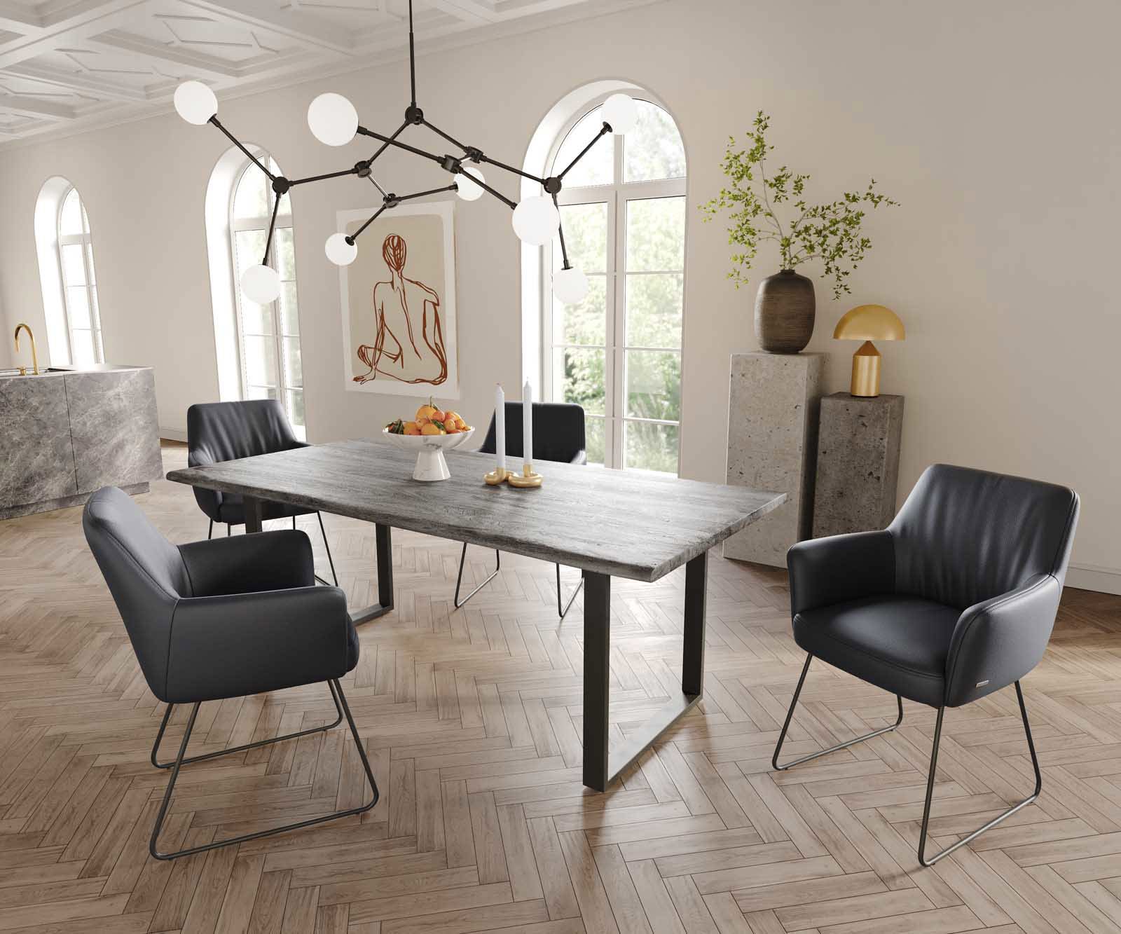 Eetkamerstoel Xana-Flex met armleuning echt leer zwart slipframe zwart pocketveer kern 4 Eetkamerstoel Xana-Flex met armleuning echt leer zwart slipframe zwart pocketveer kern 4