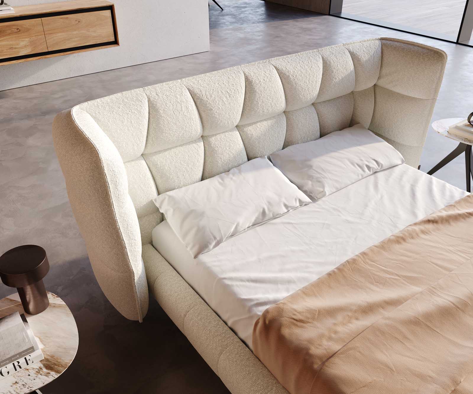Gestoffeerd-bedframe Capujo 140x200 cm Bouclé Crème-Wit 3