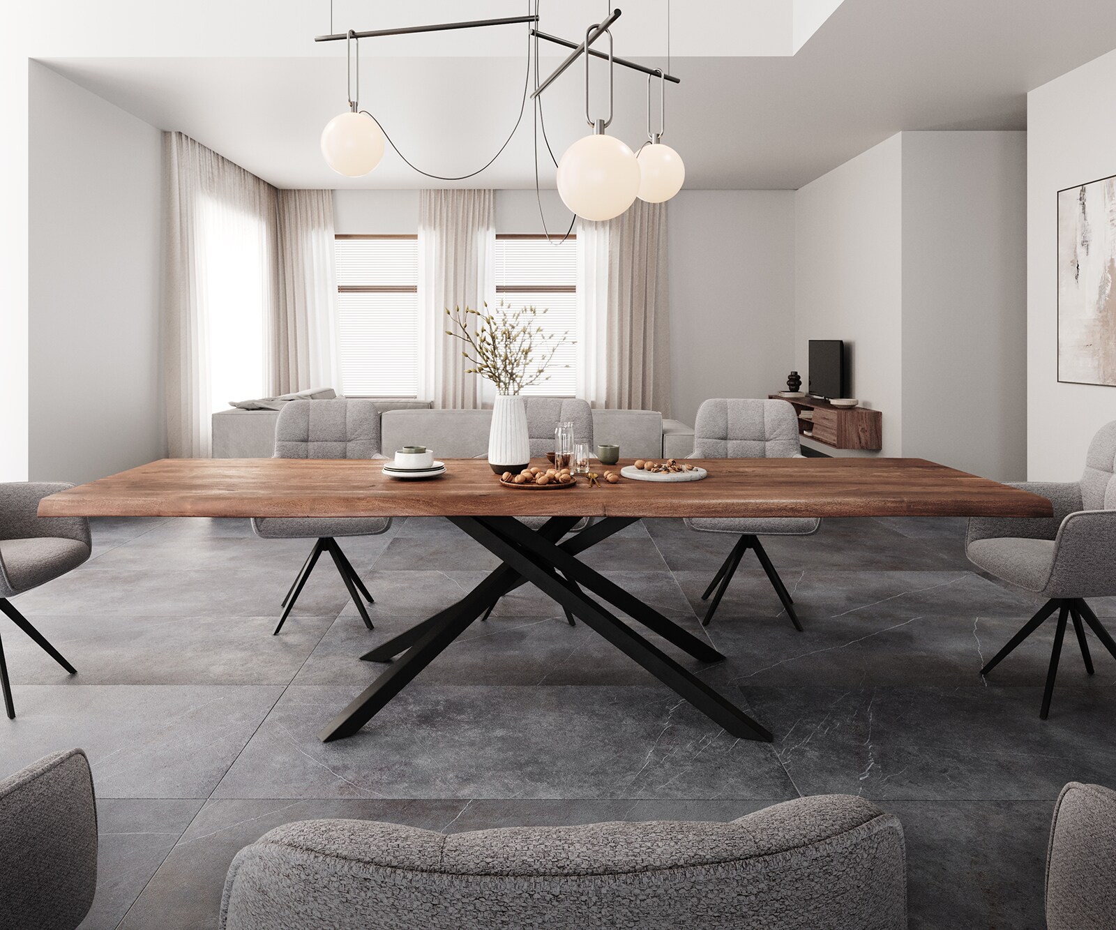 Eettafel Edge 300x100 XL acacia bruin Kreuzframe rechthoek zwart Live-Edge 2