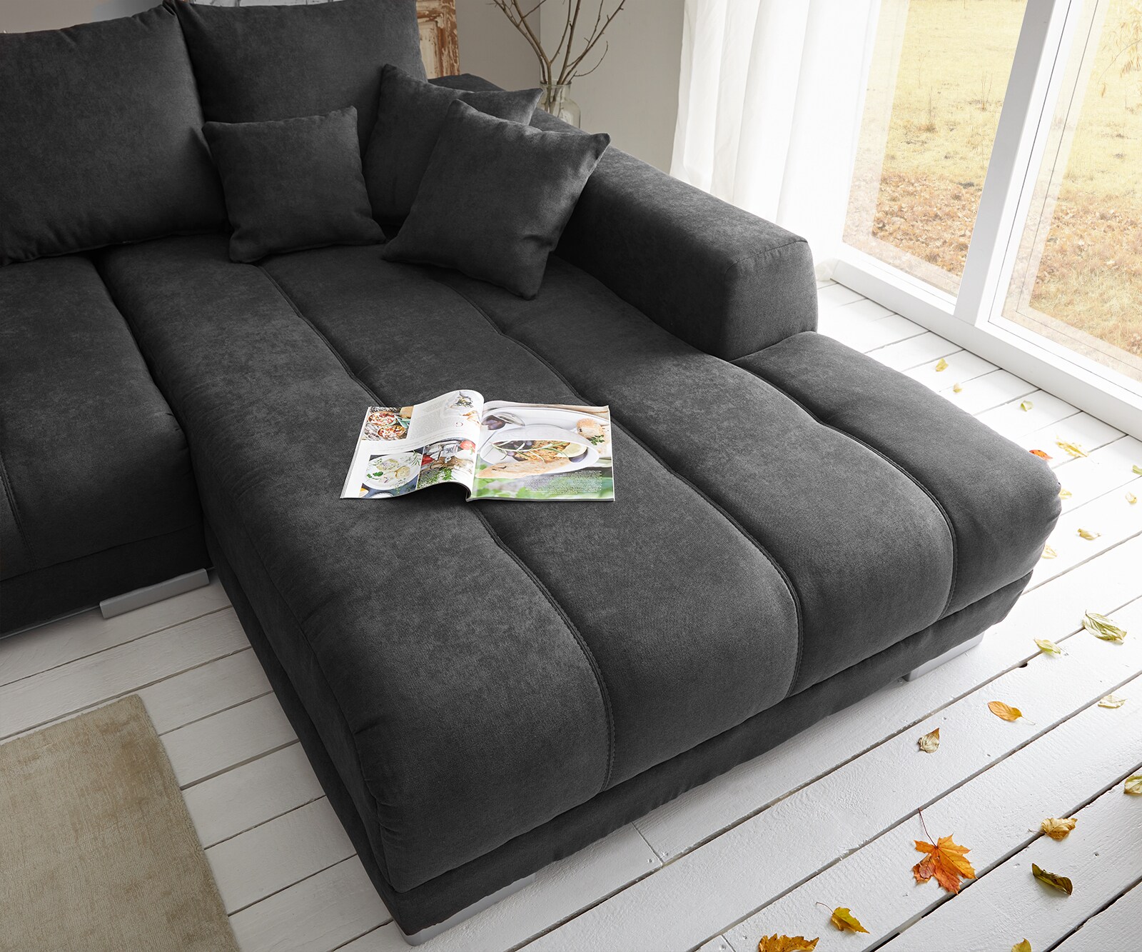 Hoekbank Josea 300x220 cm microvezel zwart Recamiere rechts 4