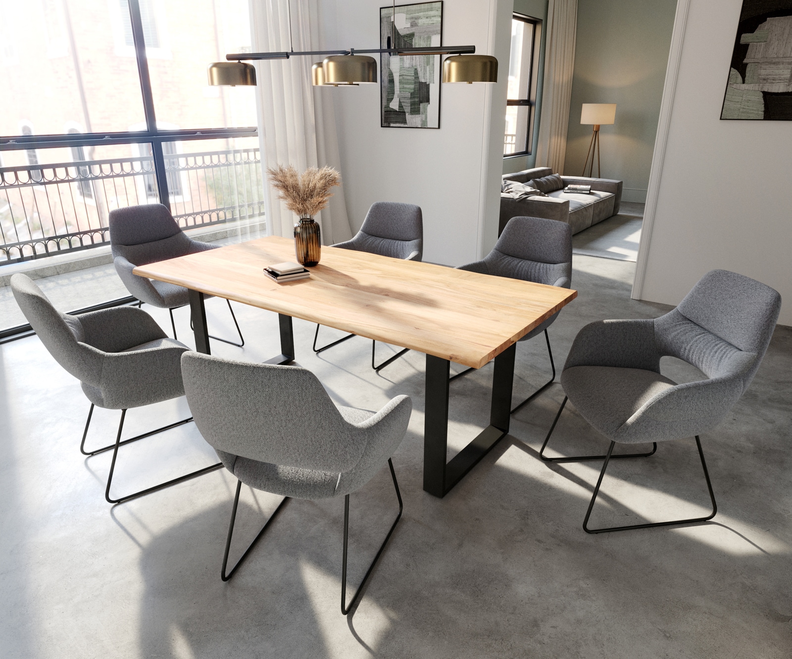 Eetkamerstoel Yago-Flex met armleuning structuurstof lichtgrijs slipframe zwart pocketveer kern 3 Eetkamerstoel Yago-Flex met armleuning structuurstof lichtgrijs slipframe zwart pocketveer kern 3