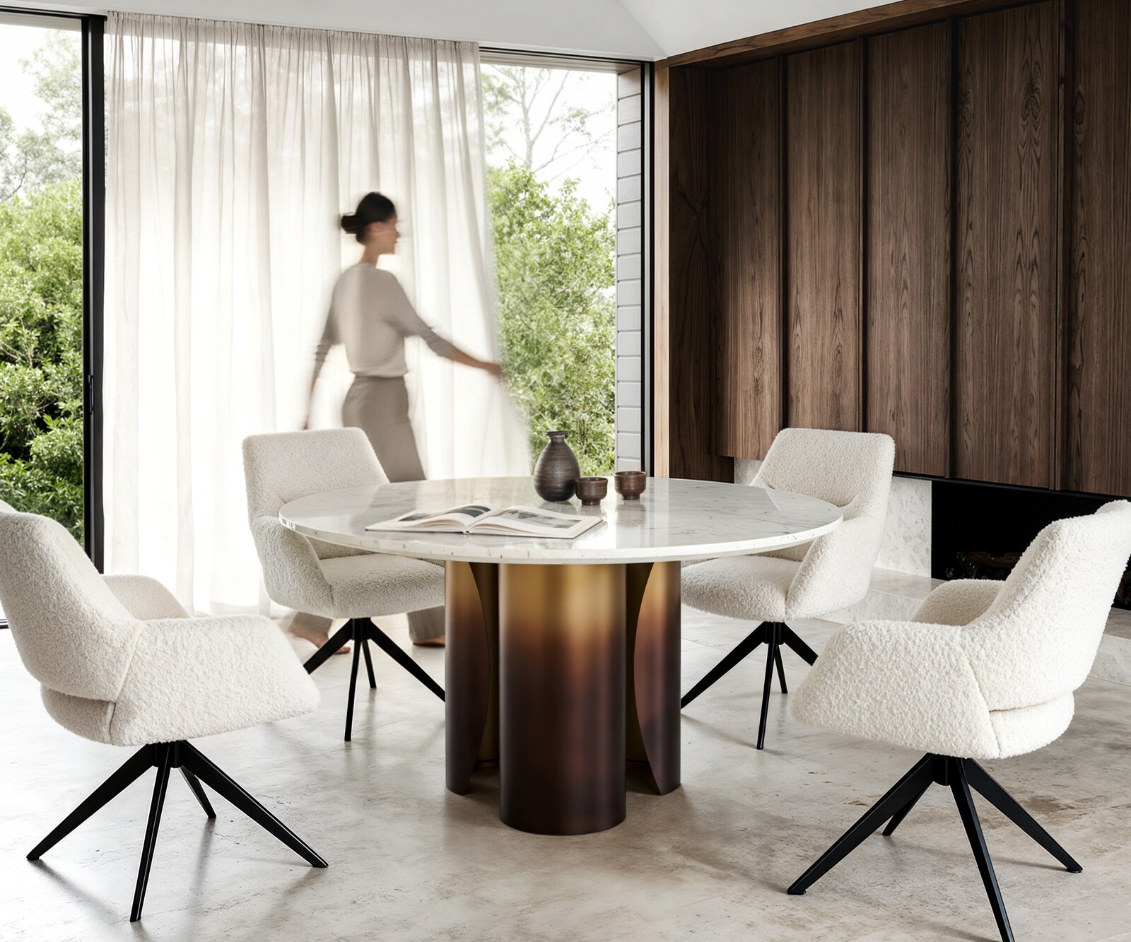 Eettafel Adenza rond 140x140 cm marmer wit metaal goud Fusion Finish