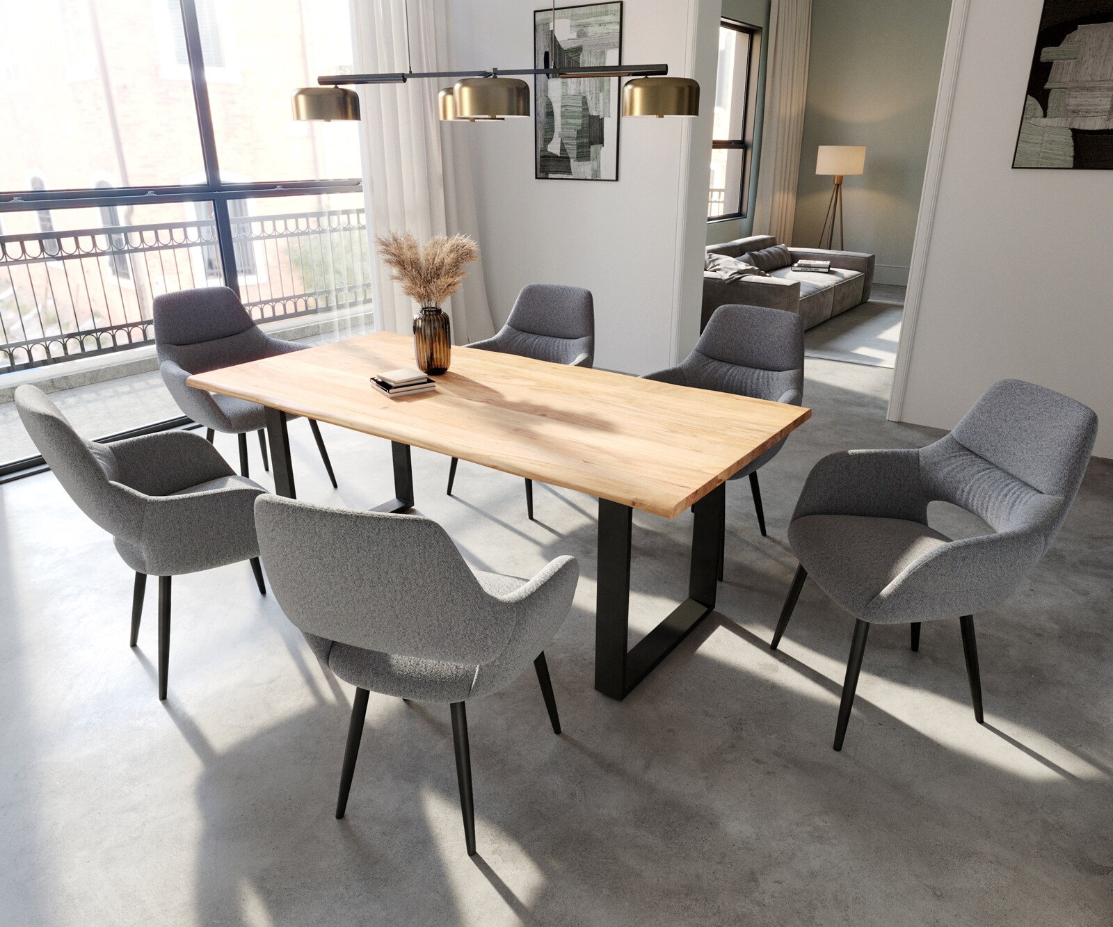 Eetkamerstoel Yago-Flex met armleuning structuurstof lichtgrijs 4-poot conisch zwart pocketveer kern 3 Eetkamerstoel Yago-Flex met armleuning structuurstof lichtgrijs 4-poot conisch zwart pocketveer kern 3