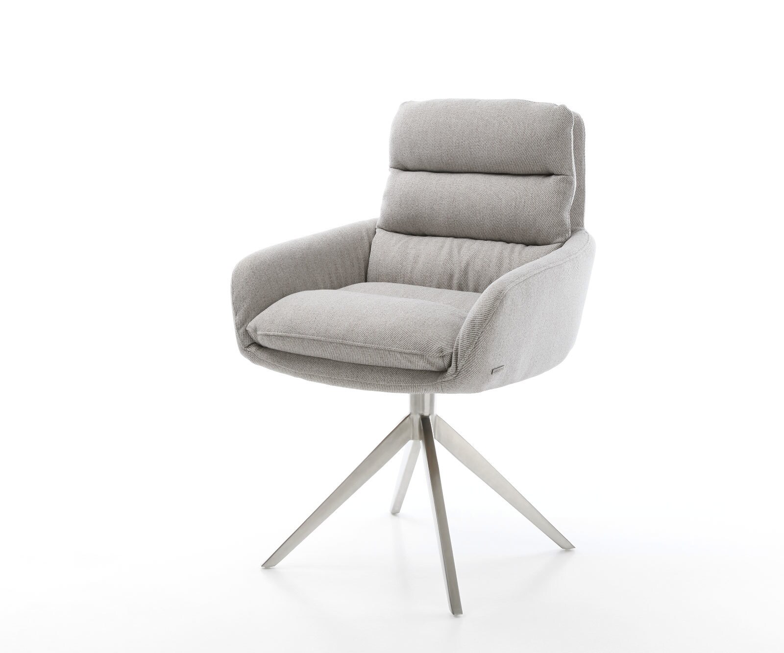 Eetkamerstoel Abelia-Flex met armleuning stripes lichtgrijs kruisframe breed roestvrij staal