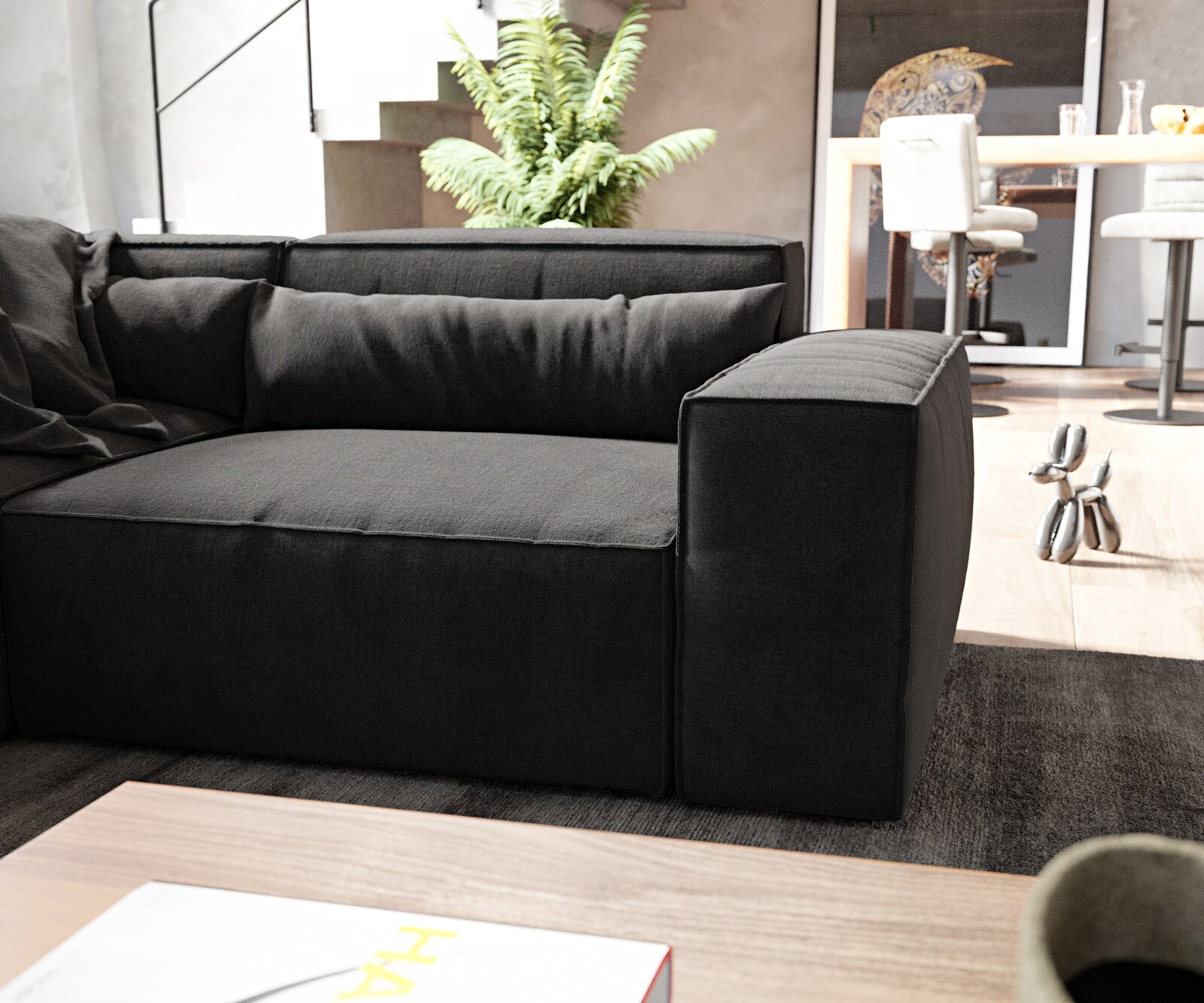 Woonkamerlandschap Sirpio 300x200 cm microvezel Zwart recamiere variabel met kurk 6