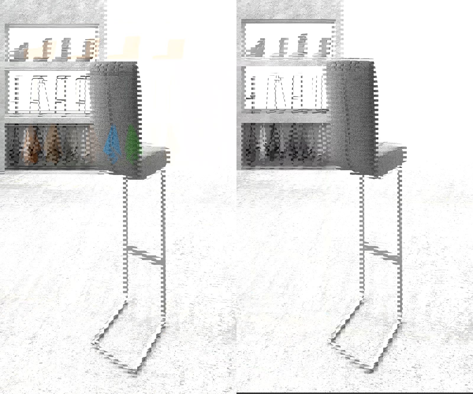 Barstoel Luiga-Flex structuurstof lichtgrijs sledestoel vlak roestvrij staal 2 Barstoel Luiga-Flex structuurstof lichtgrijs sledestoel vlak roestvrij staal 2