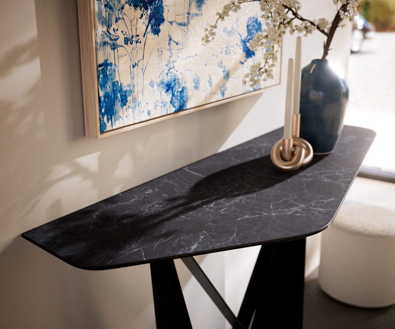 Consoletafel Edge Polygonaal 140x50 cm Keramiek Laminam® Nero Greco Anthrazit Spios Metaal Zwart 2