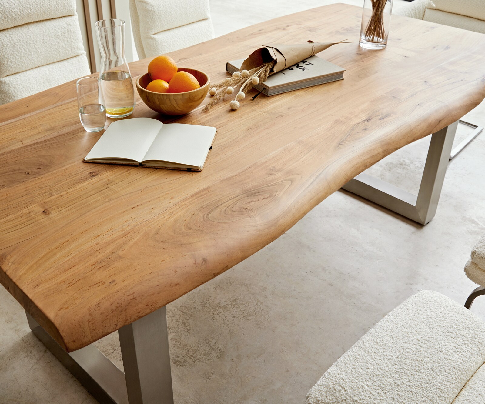 Eettafel Edge 180x90 XL acacia natuur roestvrijstaal breed Live-Edge 5