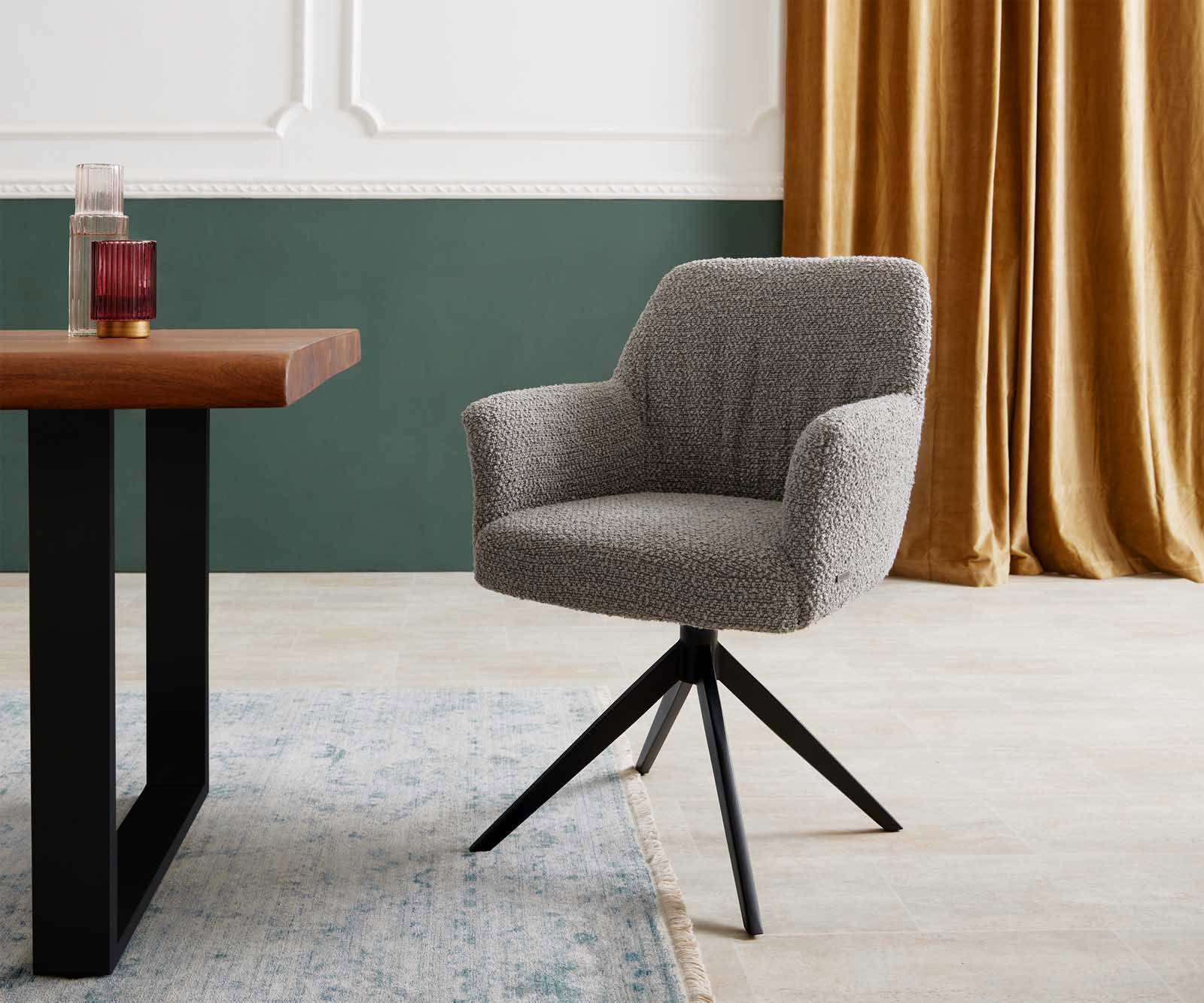 Draaistoel Xana-Flex met armleuning bouclé zilver grijs kruisframe breed zwart 360° draaibaar pocketveer kern Draaistoel Xana-Flex met armleuning bouclé zilver grijs kruisframe breed zwart 360° draaibaar pocketveer kern