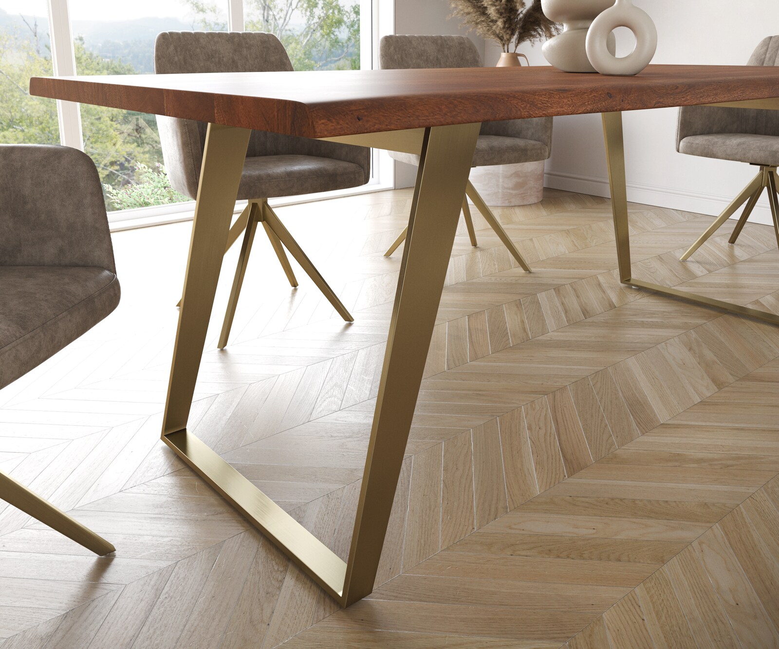 Eettafel Edge 200x100 acacia bruin  roestvrij staal  Gold schuin Live-Edge 6