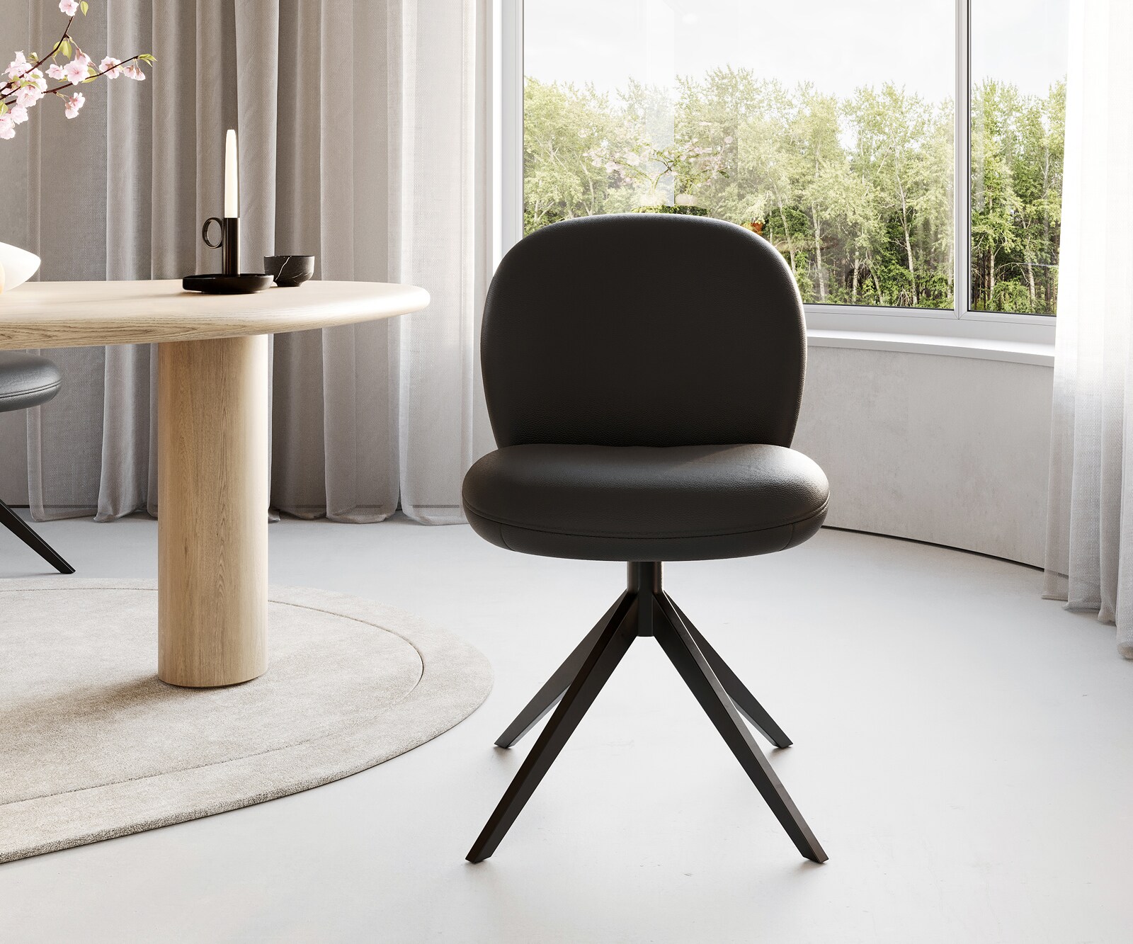 Draaistoel Nube-Flex echt leer zwart kruisframe breed zwart 360° draaibaar pocketveer kern 1 Draaistoel Nube-Flex echt leer zwart kruisframe breed zwart 360° draaibaar pocketveer kern 1