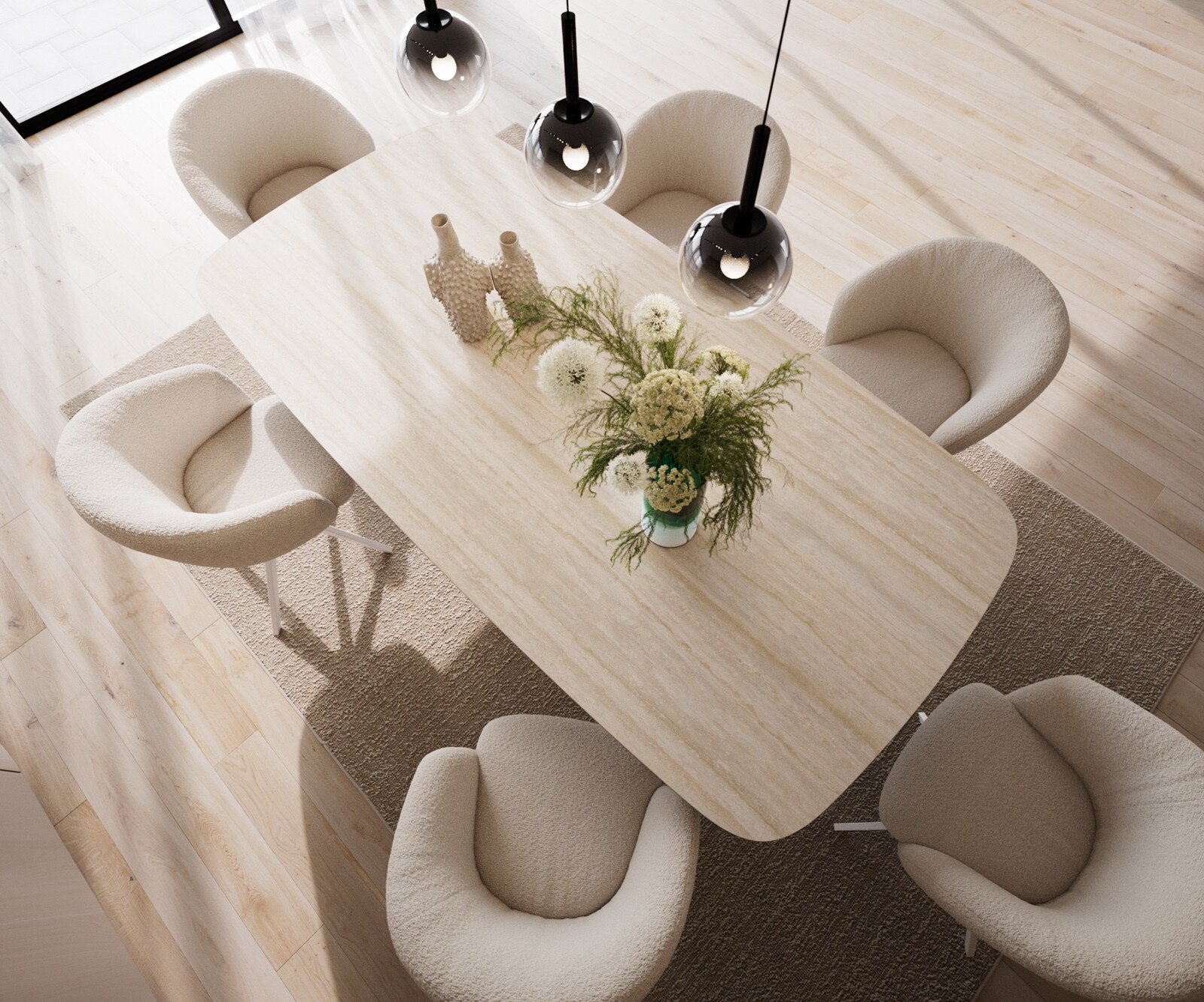 Eetkamertafel Edge Boot 240x120 keramiek Travertin natuurTroa metaal wit 3