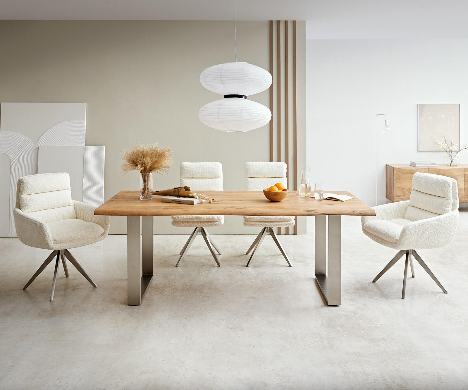 Eettafel Edge 200x100 acacia natuur roestvrijstaal smal Live-Edge 1
