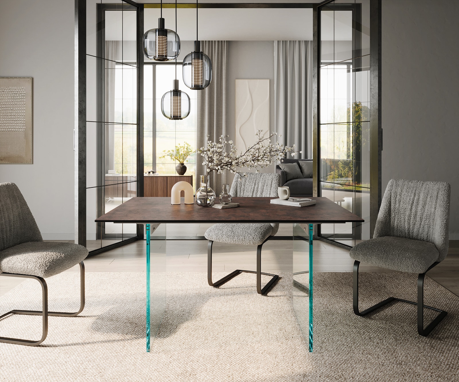 Eettafel Edge 140x90 glas antiek-bruin frame glas 1 Eettafel Edge 140x90 glas antiek-bruin frame glas 1