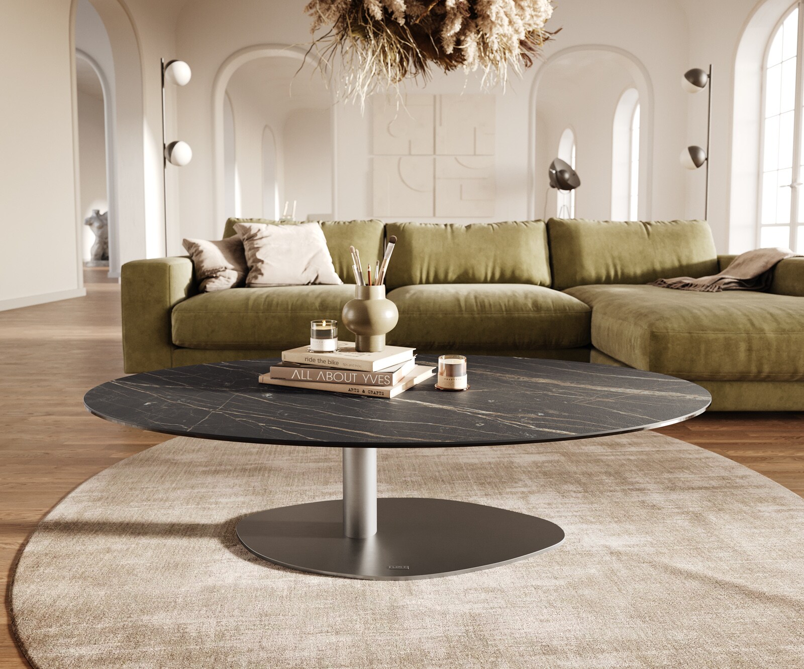 Salontafel Edge Oval 140x80 cm keramiek Laminam® Noir Desir bruin Vibany geborsteld roestvrij staal 2