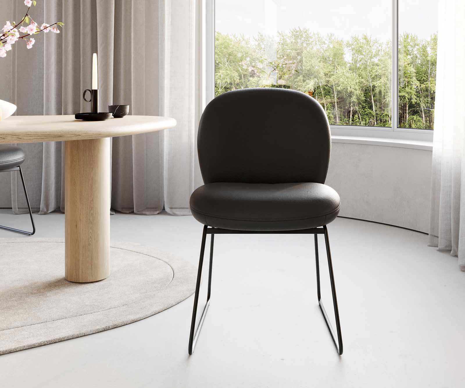 Eetkamerstoel Nube-Flex echt leer zwart slipframe zwart pocketveer kern 1 Eetkamerstoel Nube-Flex echt leer zwart slipframe zwart pocketveer kern 1