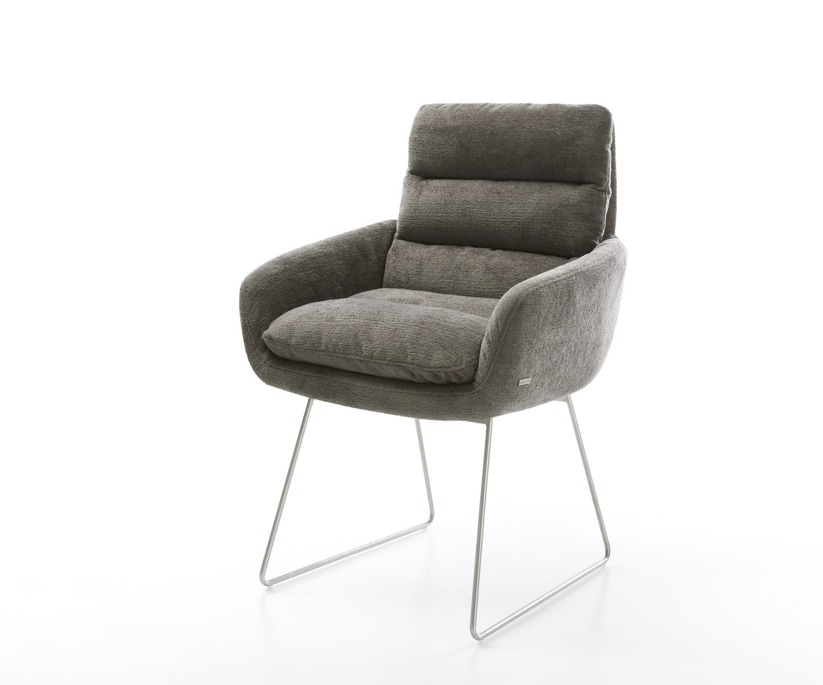 Eetkamerstoel Abelia-Flex met armleuning bouclé zacht mud slipframe roestvrij staal 1