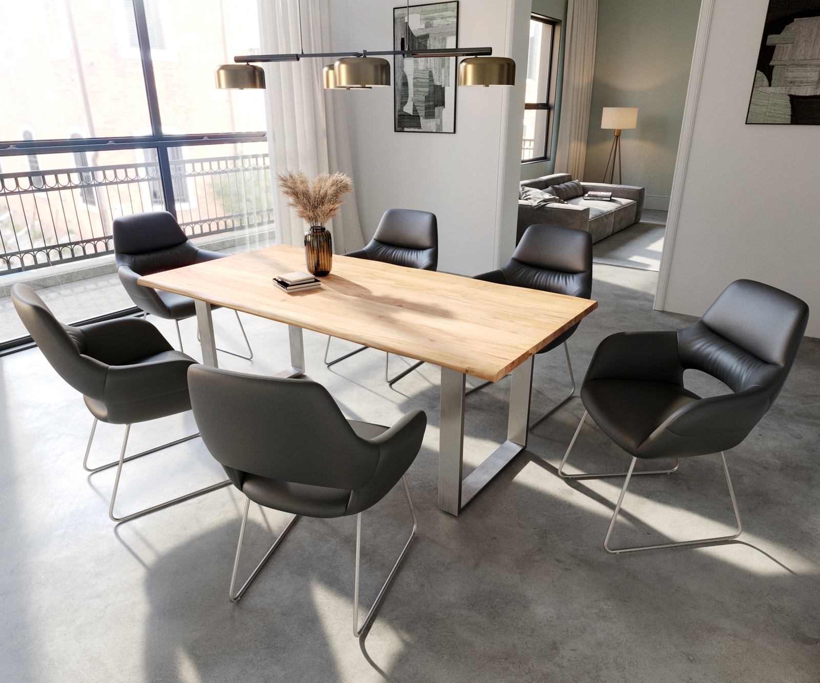 Eetkamerstoel Yago-Flex met armleuning echt leer zwart slipframe roestvrij staal pocketveer kern 3 Eetkamerstoel Yago-Flex met armleuning echt leer zwart slipframe roestvrij staal pocketveer kern 3