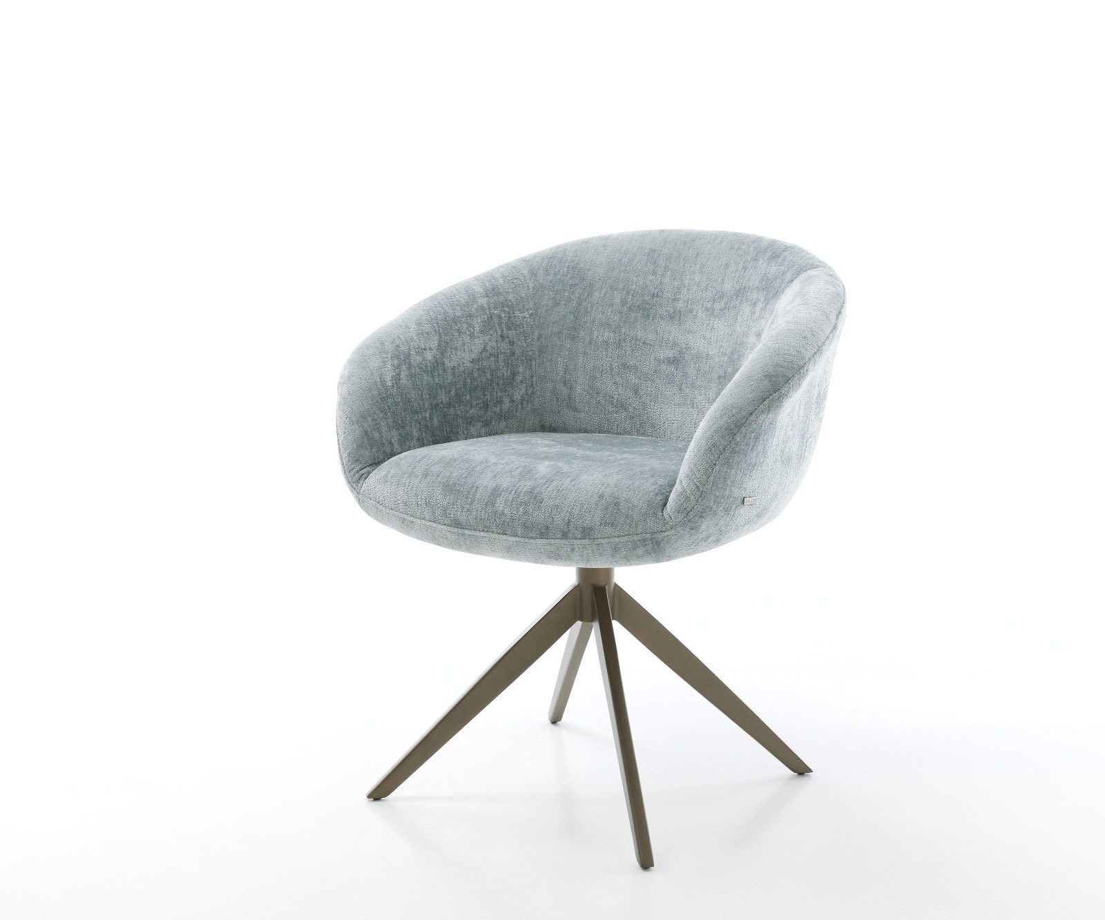 Draaistoel Vinka-Flex met armleuning chenille pastelblauw kruisframe breed afwerking met titanium 360° draaibaar pocketveer kern