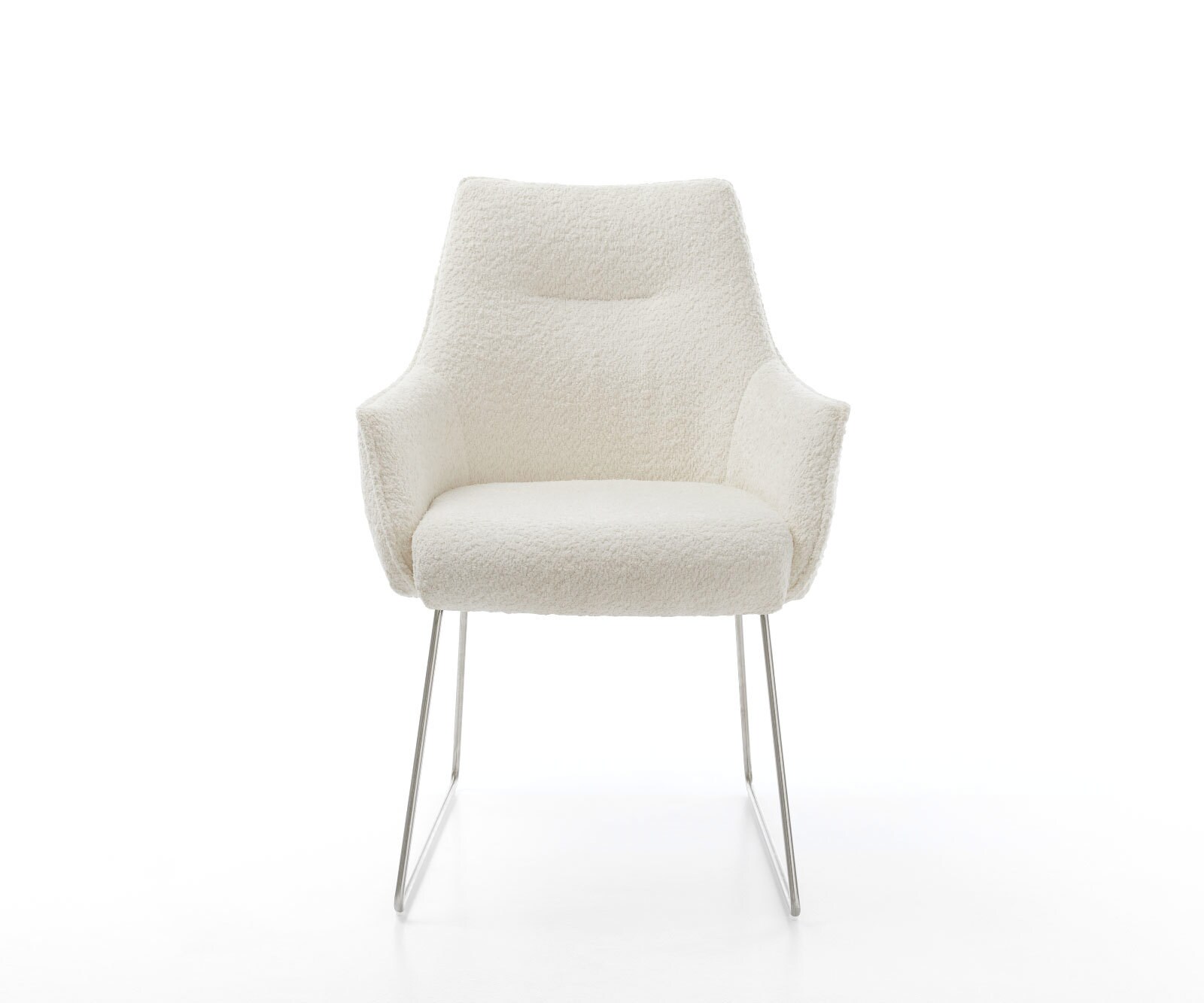 Eetkamerstoel Alja-Flex met armleuning bouclé wit slipframe roestvrij staal pocketveer kern 2