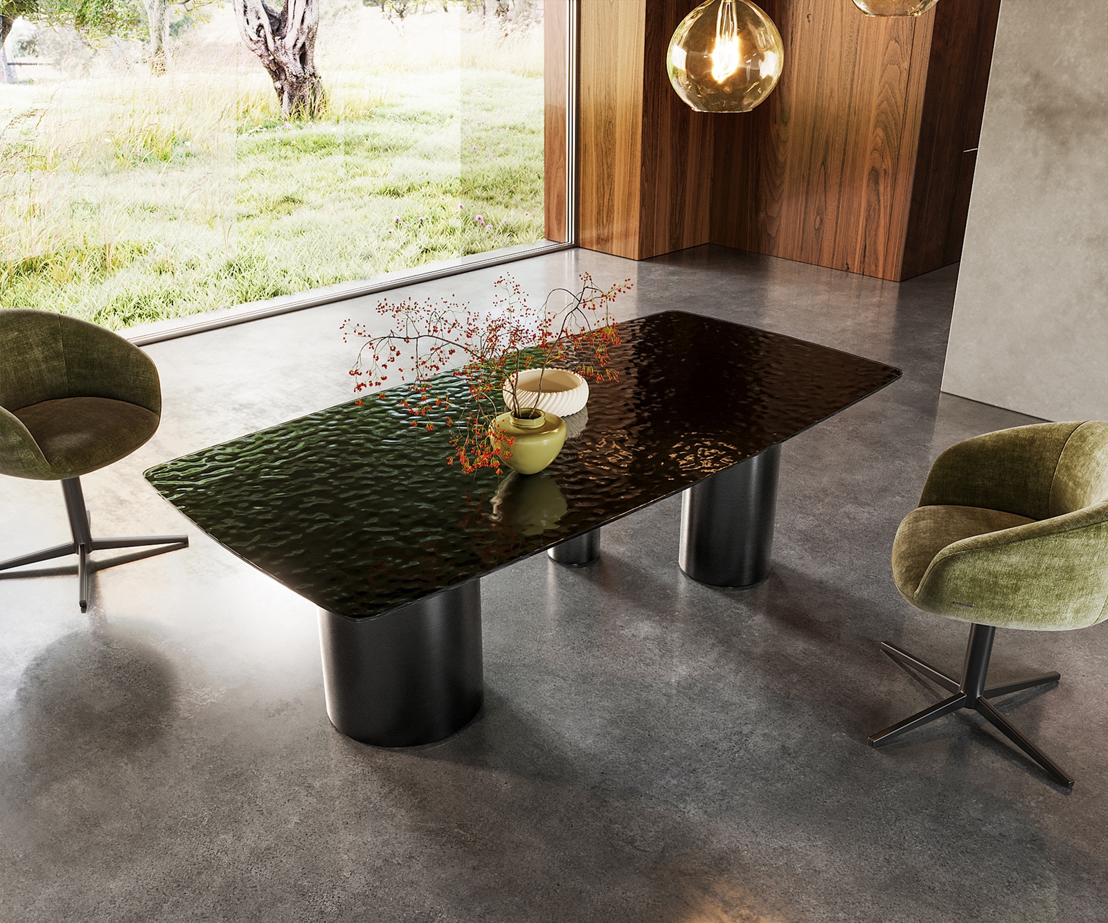 Eettafel Edge Boot 200x100 Reliefglas zwart 3D-Design Troa RVS grafiet Eettafel Edge Boot 200x100 Reliefglas zwart 3D-Design Troa RVS grafiet