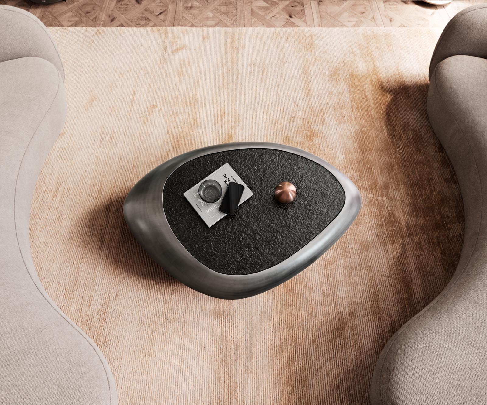 Sagana salontafel 120x80 cm metallic zilver met grijs reliëfglas 3 Sagana salontafel 120x80 cm metallic zilver met grijs reliëfglas 3